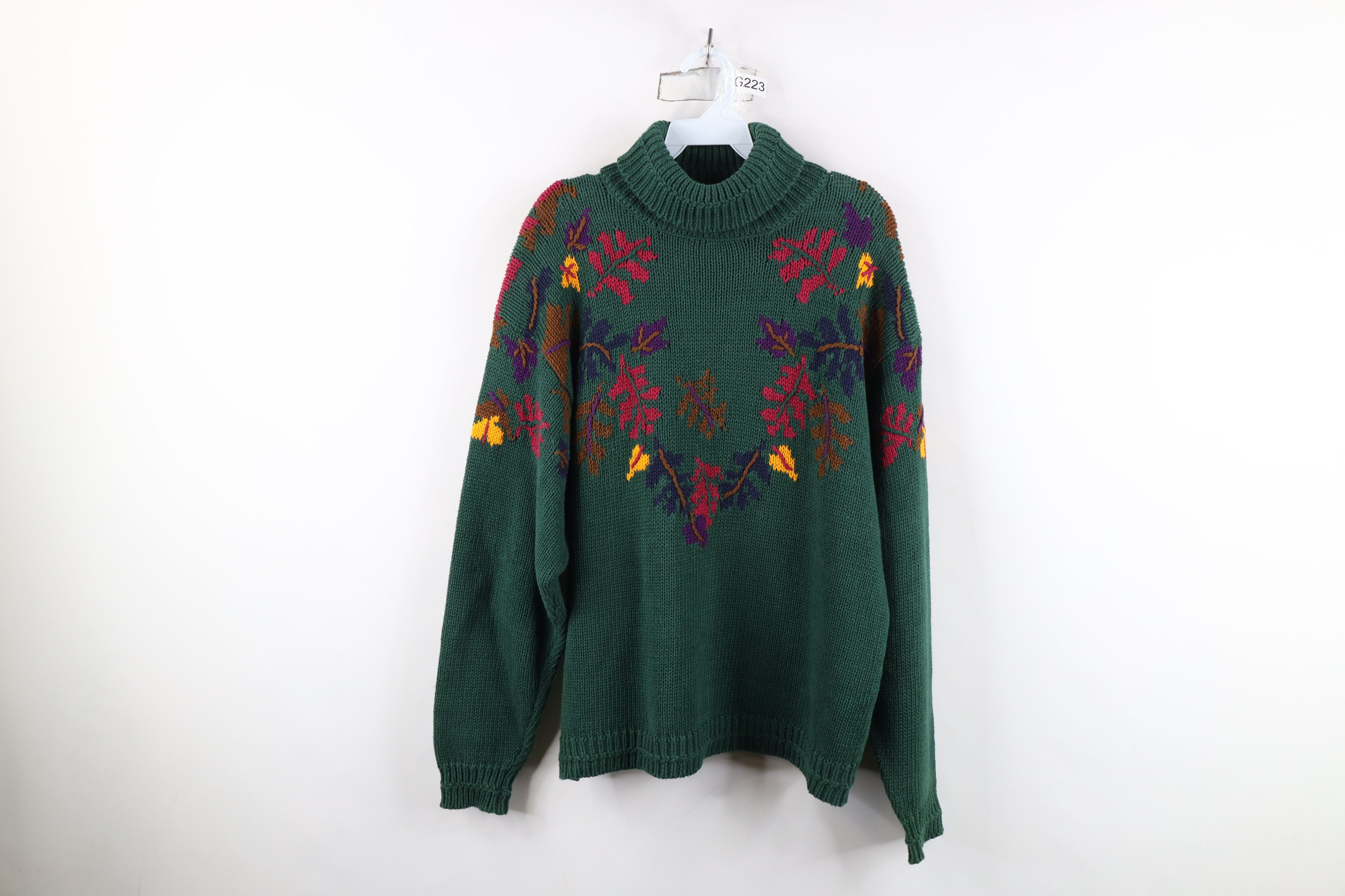 Vintage Vintage 90s Streetwear Nature Leaf Knit Turtleneck Sweater Size XL / US 12-14 / IT 48-50 - 1 Thumbnail