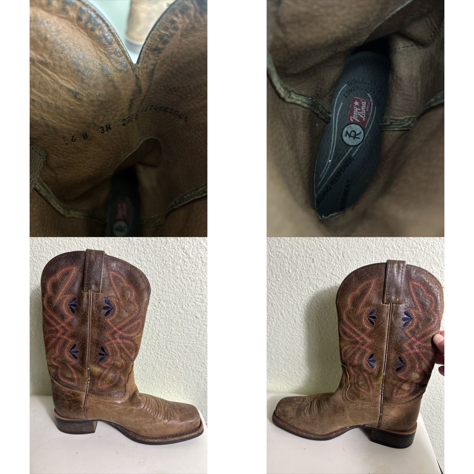 Tony Lama Tony Lama Aquilla 3R2202L Brown Square Toe 11" Boots Womens 6B Leather Western Cowboy Casual Dress Outdoor Party Work Glove? Size US 6 / IT 36 - 9 Thumbnail