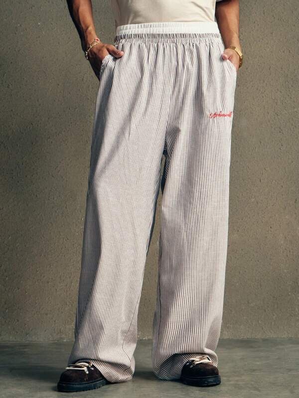 Japanese Brand Khaki & White Striped Casual Pants Men & Women Size US 34 / EU 50 - 2 Thumbnail