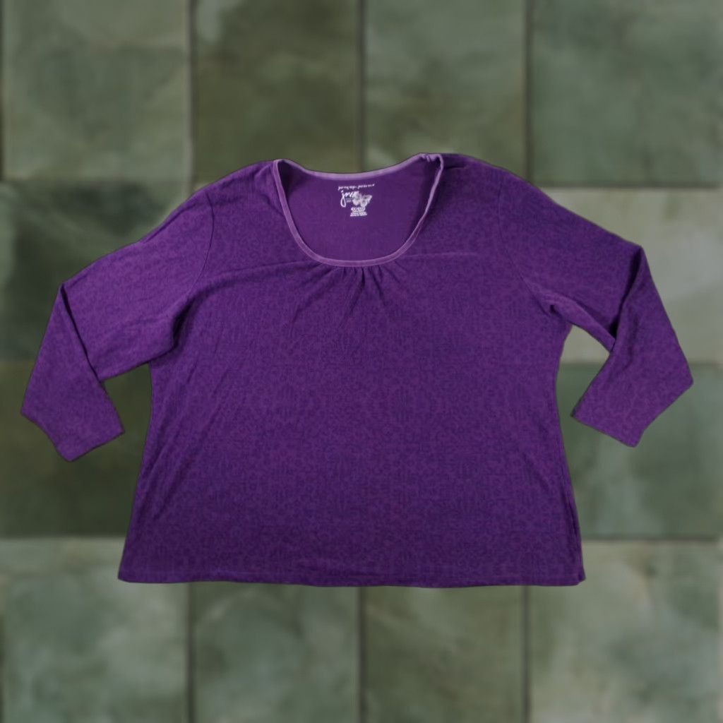 Vintage Just My Style Top Womens 4X Plus Size Scoop Neck 3/4 Sleeve Purple Waffle Knit Animal Print Casual Blouse Size XXL / US 16-18 / IT 52-54 - 1 Thumbnail