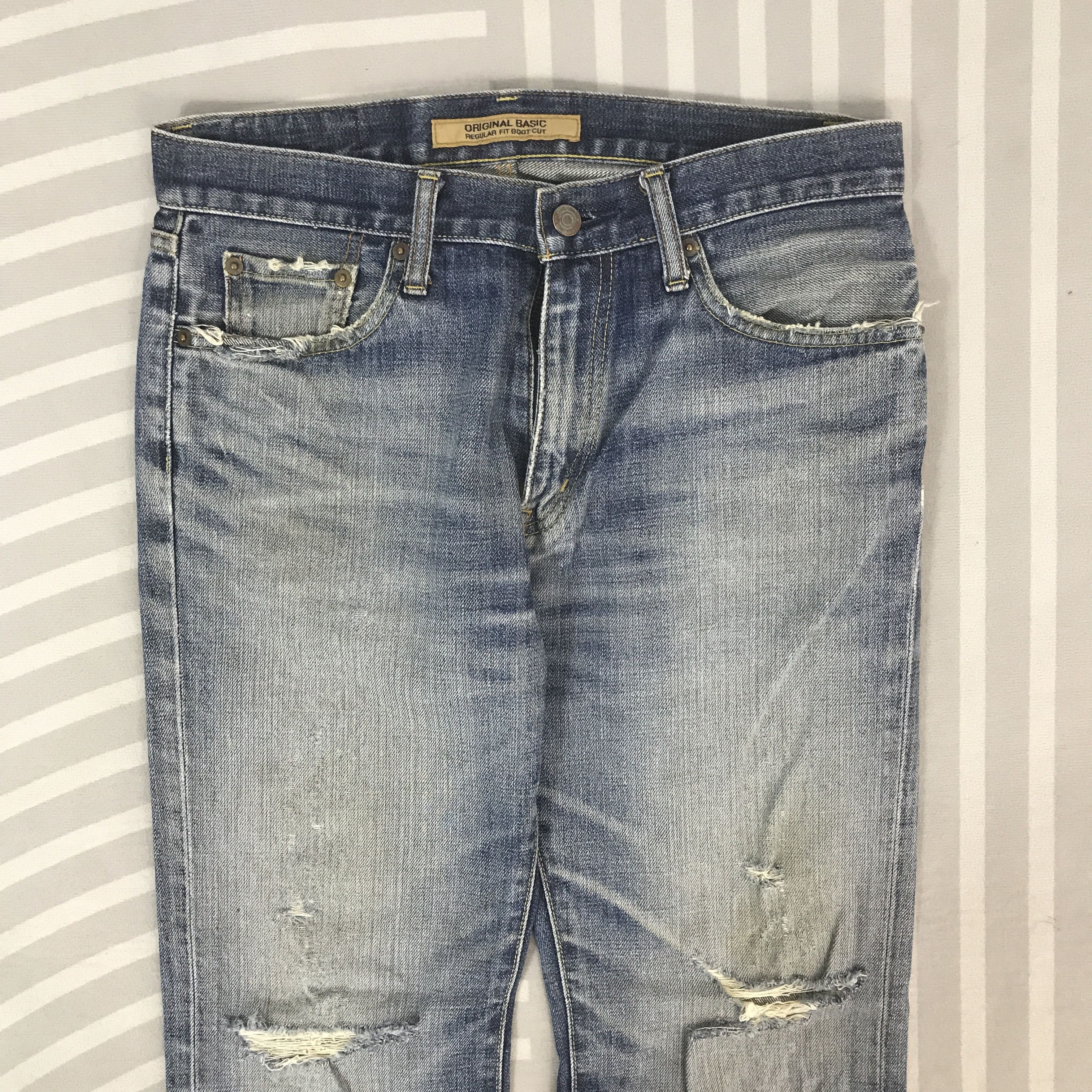 Japanese Brand Flare Japan Uniqlo Distressed Bootcut Denim K54B7 Size US 31 - 2 Thumbnail