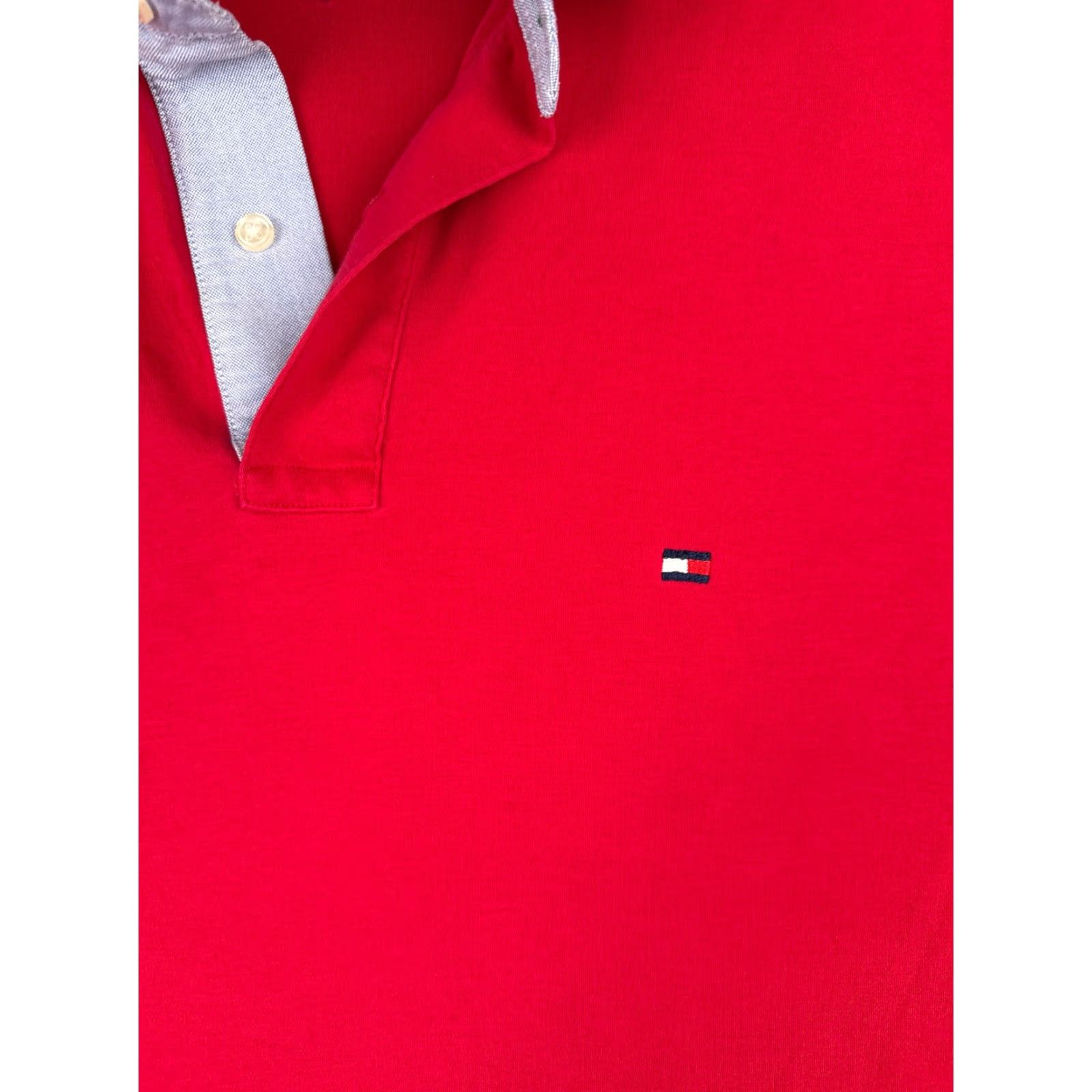 Tommy Hilfiger VINTAGE Tommy Hilfiger Polo Shirt Men Red 100% Cotton Jersey Short Sleeve Adult Large Slim Key Logo Embroidered 90s Sports Style Mens Size US L / EU 52-54 / 3 - 6 Thumbnail