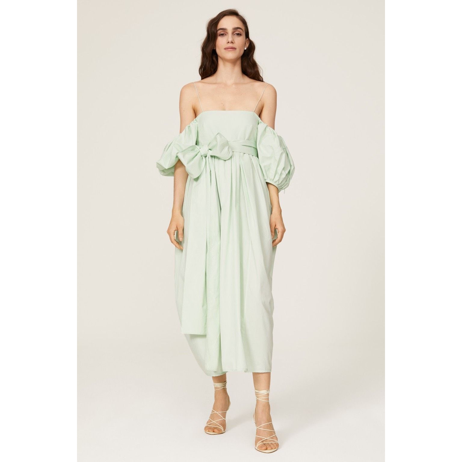 Cecilie Bahnsen Joel Mint Green Puff Sleeve Bow Waist Midi D