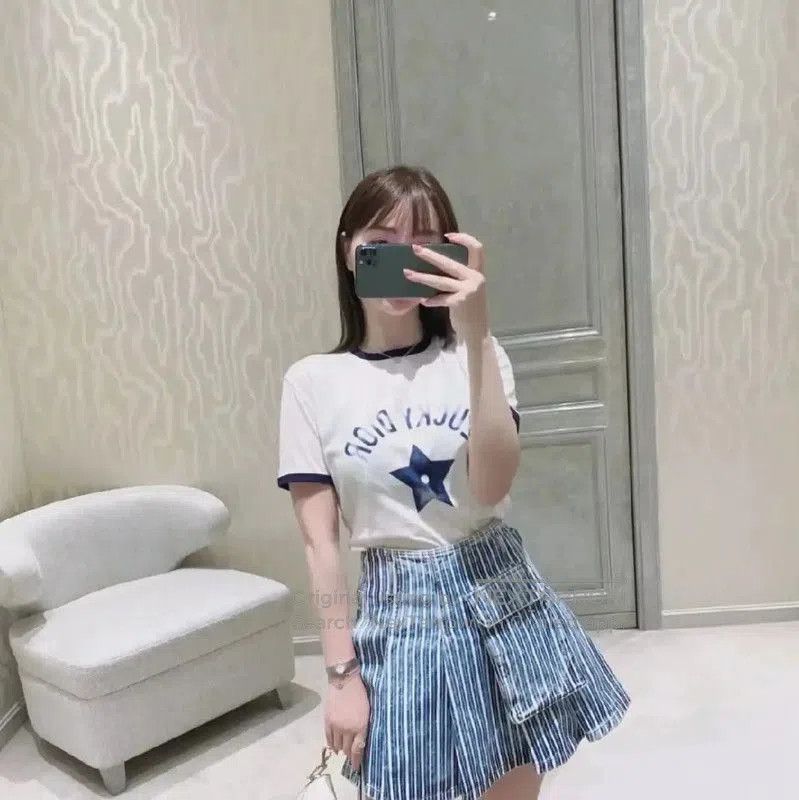 Dior Dior Women's Blue Cotton Striped Skirt . Size 23" - 7 Thumbnail