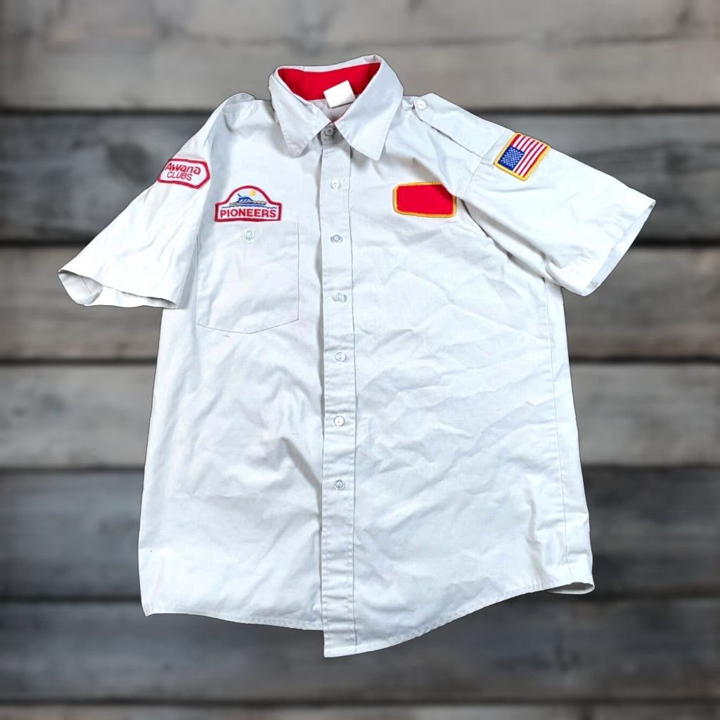 Vintage VINTAGE Awanas Club Uniform Shirt Adult Medium Light Gray American Flag Boat Patches Size US M / EU 48-50 / 2 - 1 Thumbnail