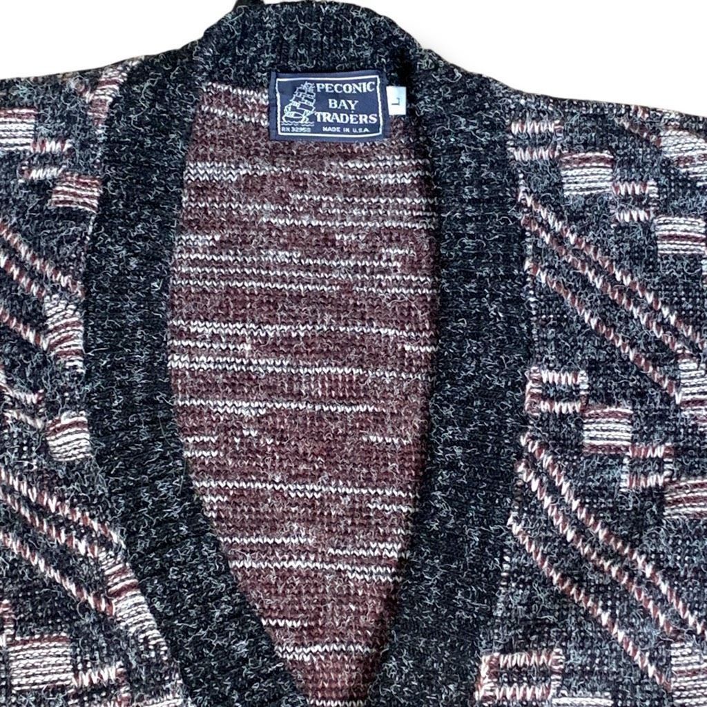 Vintage Vintage 80s Peconic Bay Cardigan Sweater Oversized Knit Geom Size US L / EU 52-54 / 3 - 2 Thumbnail