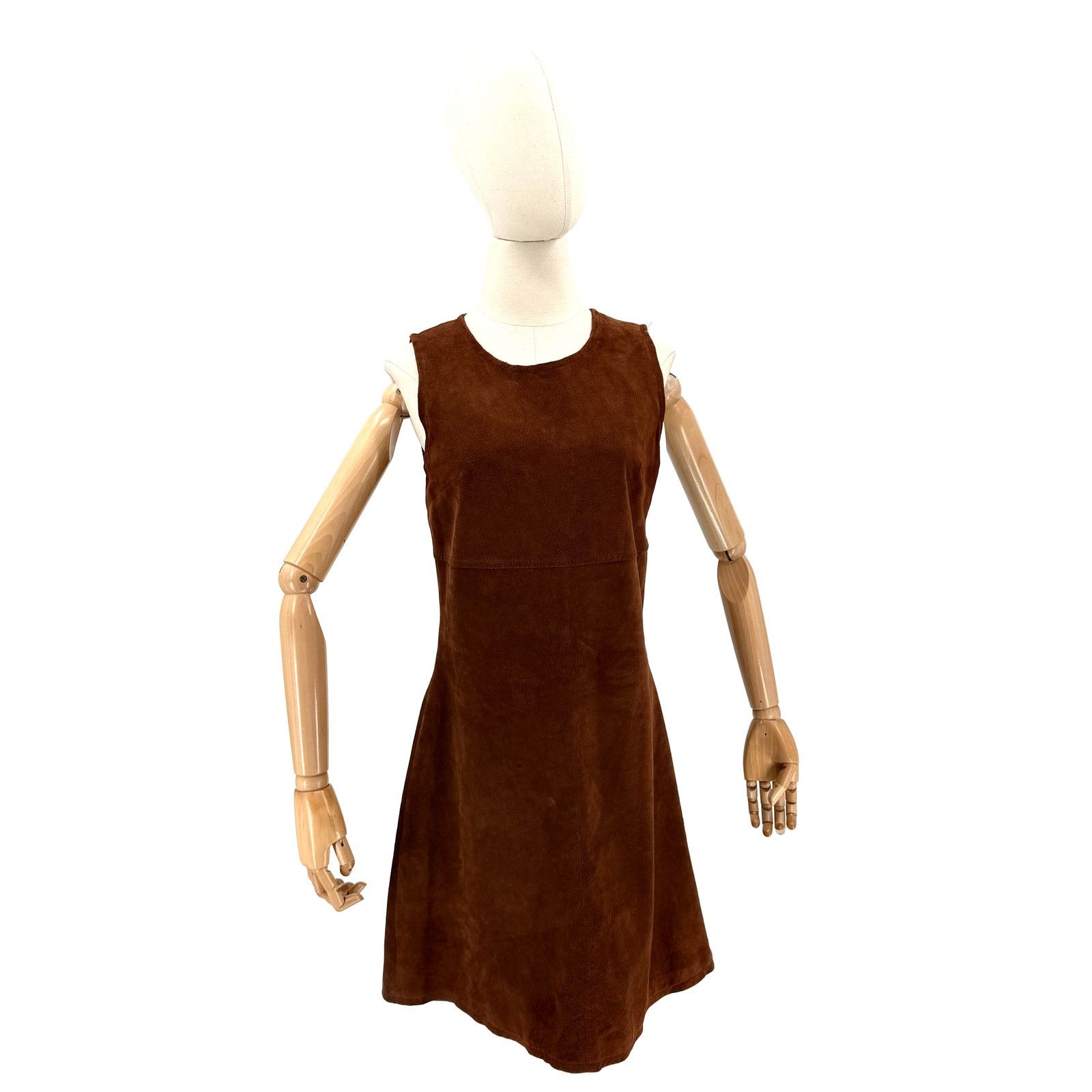 Vintage Vintage 90s Chocolate Brown Genuine Leather Suede Mini Dress Size S / US 4 / IT 40 - 1 Thumbnail