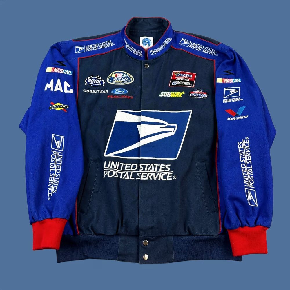 NASCAR VINTAGE USPS Nascar Jacket Mens XL Blue Logo Bomber Jacket Size US XL / EU 56 / 4 - 1 Thumbnail