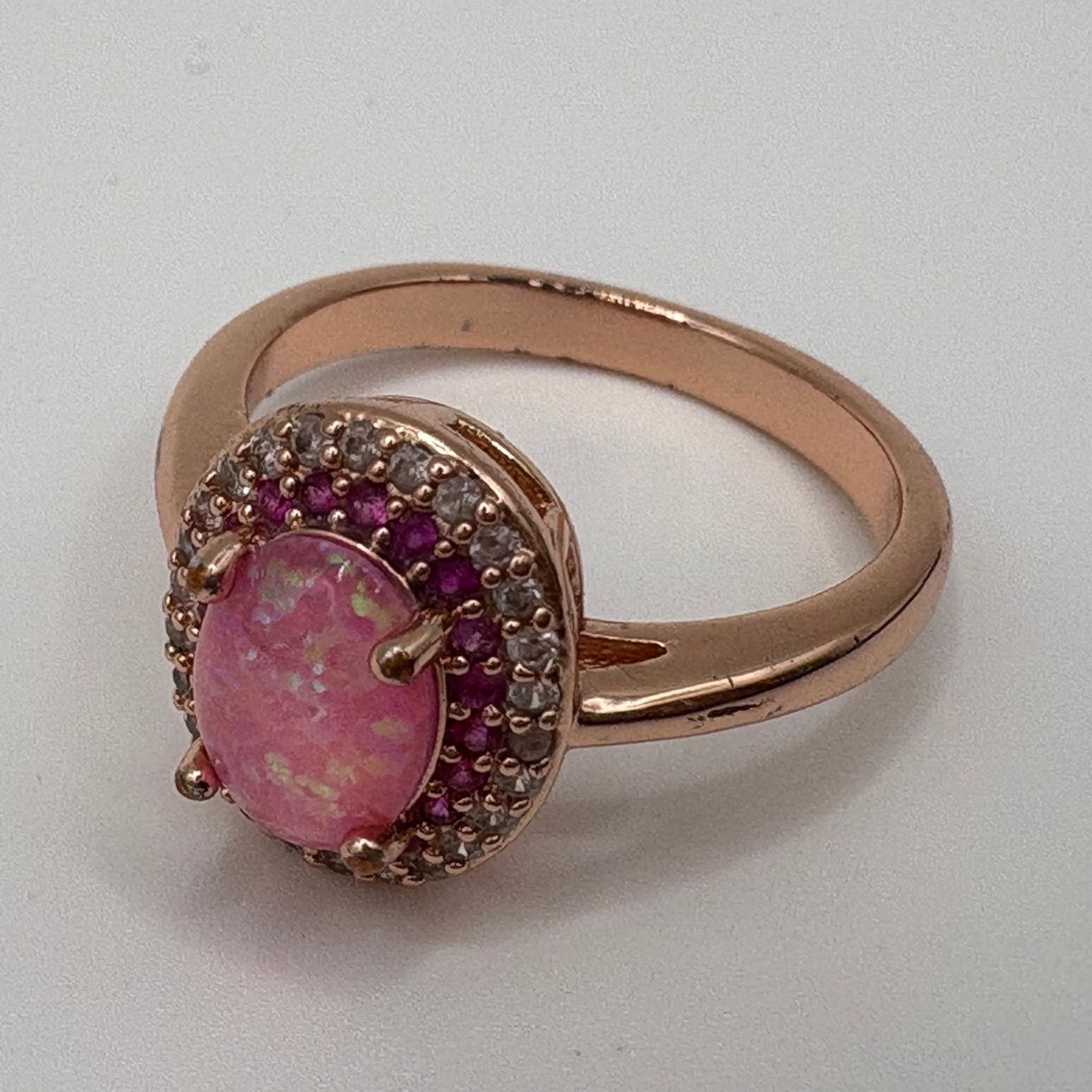 Other Rose Gold Synthetic Pink Opal Halo Ring - Size 7 Statement Size ONE SIZE - 1 Thumbnail