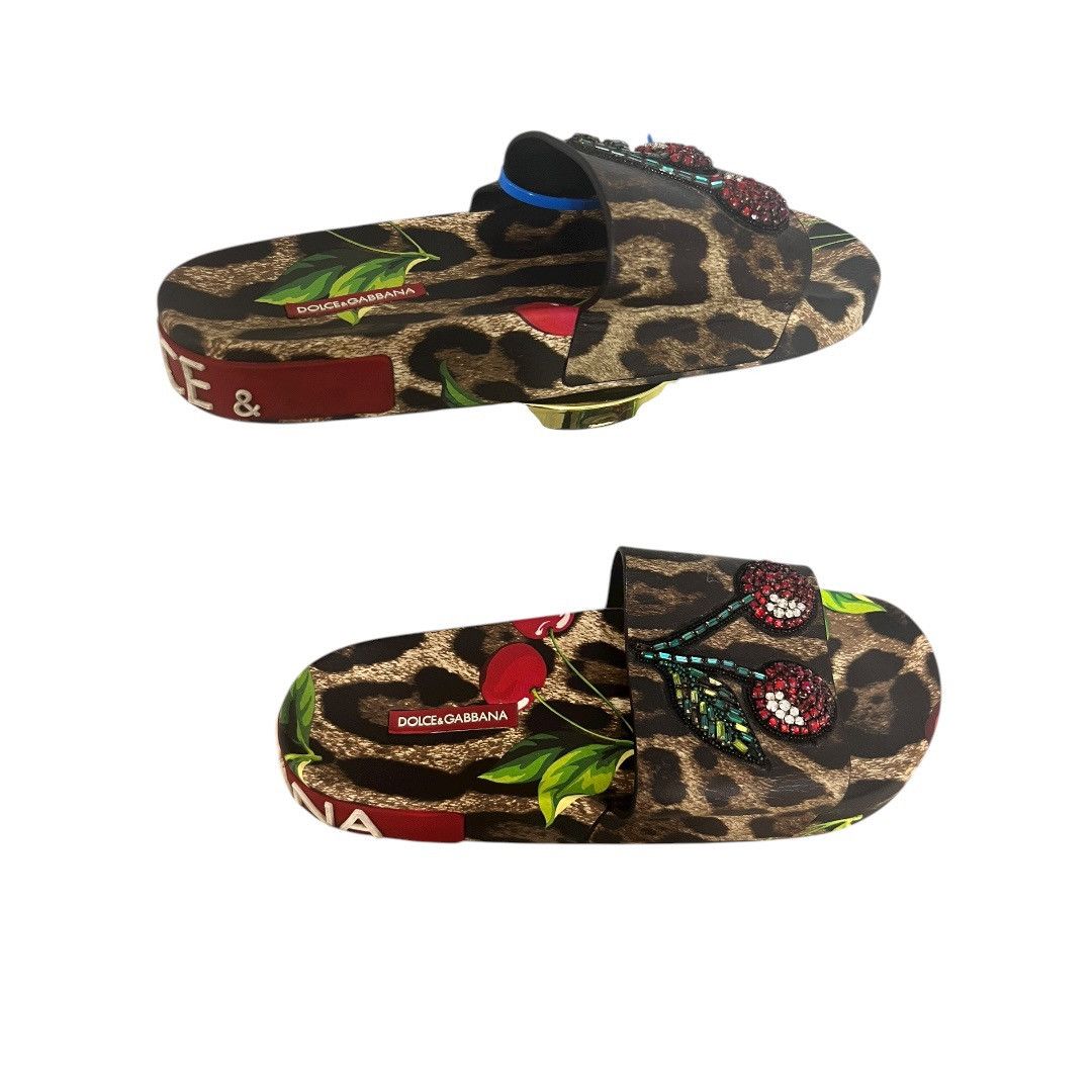 Dolce & Gabbana Portofino Cherry & Leopard-Print Embellished Pool Slide Size US 10.5 / IT 40.5 - 7 Thumbnail