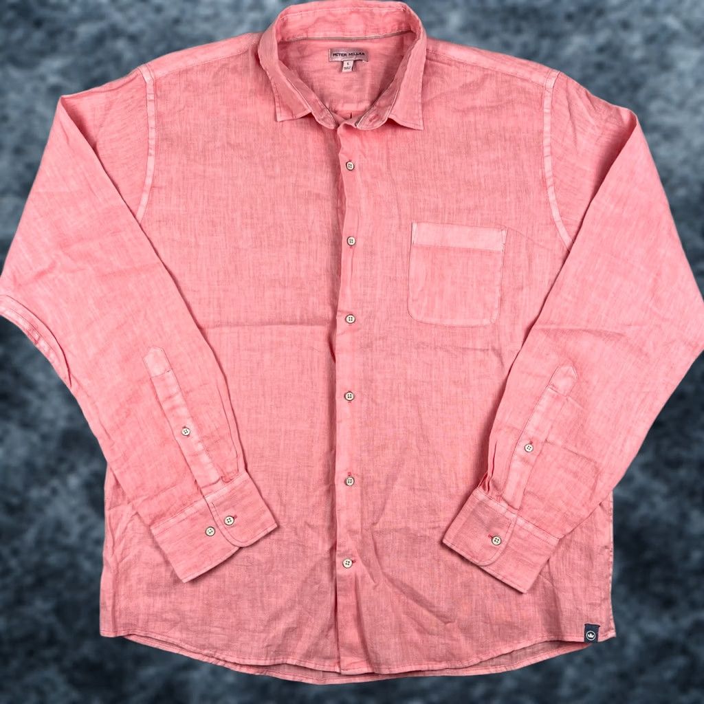 Peter Millar Peter Millar Coastal Mens Large Button Shirt Long Sleeve Light Red Linen Casual Size US L / EU 52-54 / 3 - 1 Thumbnail