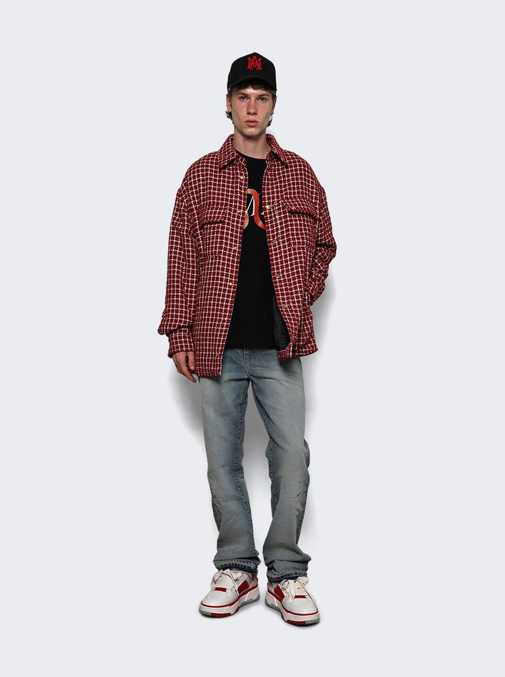 Amiri o1mle0326 Boucle Padded Overshirt in Burgundy Size US L / EU 52-54 / 3 - 2 Thumbnail