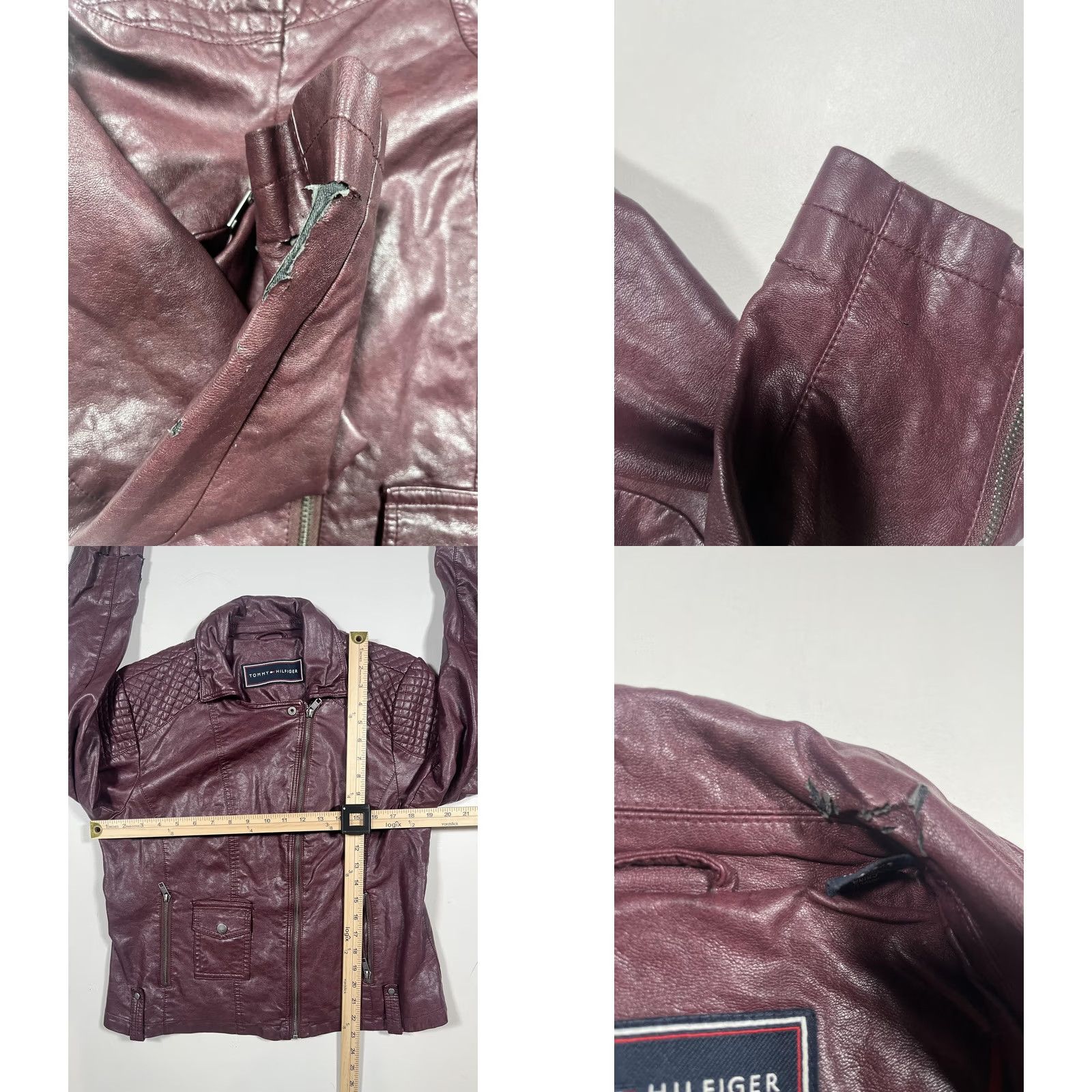 Tommy Hilfiger Tommy Hilfiger Jacket Womens Large Red Faux Leather Moto Biker Quilted Zip Short Size 36" / US 14 / IT 50 - 8 Thumbnail