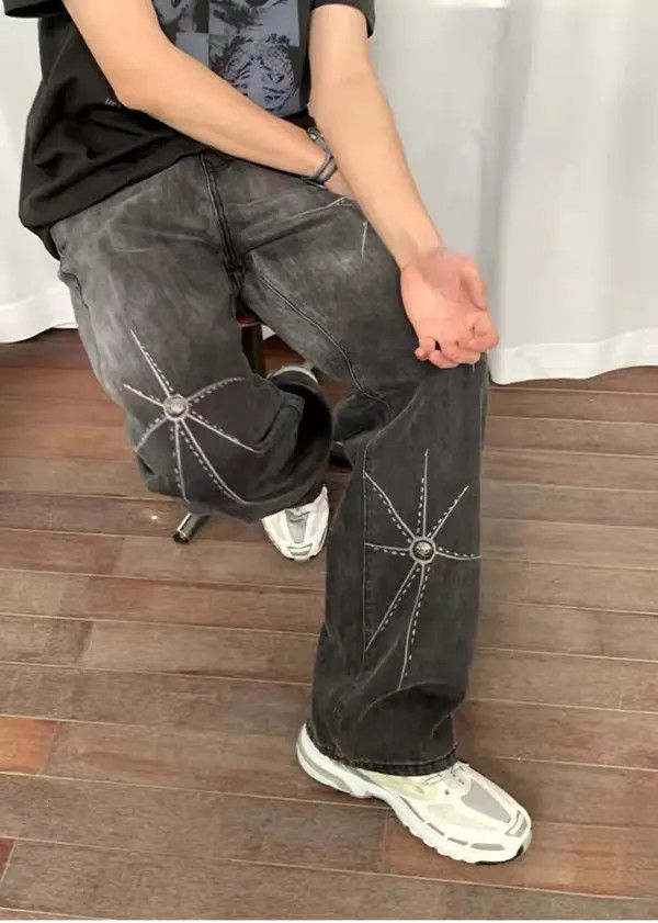 VIBE Extra heavy industrial laser print punk wash jeans Size US 32 / EU 48 - 5 Thumbnail