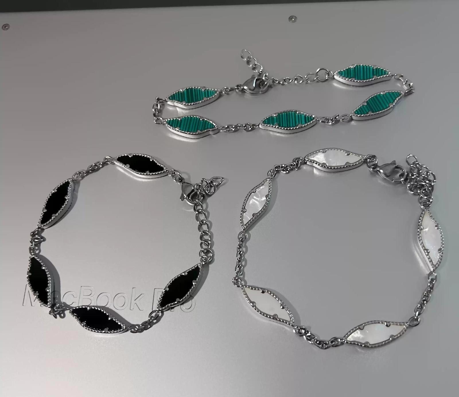 Jewelry Silver Chain Bracelet with Black Leaf-Shaped Accents Size ONE SIZE - 5 Thumbnail