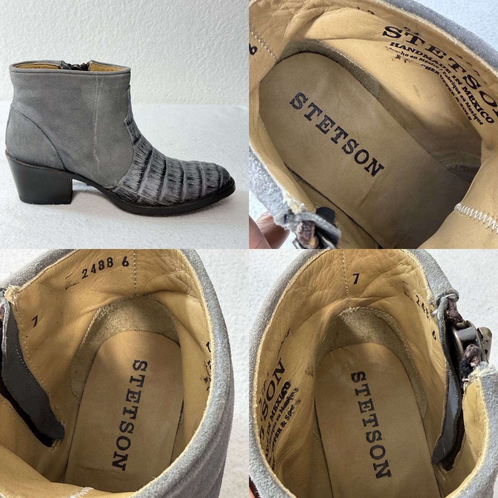 Stetson Stetson Womens Boot Gray Leather Ankle Croc Emboss Fringe Tassels Sz 7 Side Zip Leather Upper M Shaft Casual Shoes Mens Womens Girls Boys Size US 7 / IT 37 - 9 Thumbnail