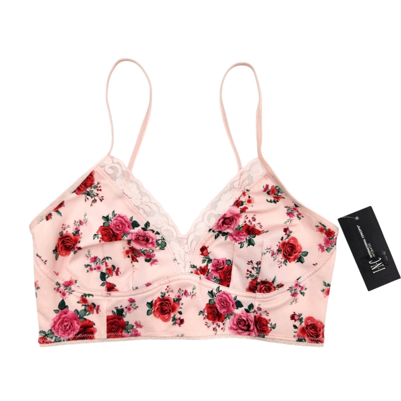 The Unbranded Brand INC Int Concepts Women Pink Floral Lace-Trim Bralette Size M Size ONE SIZE - 2 Thumbnail
