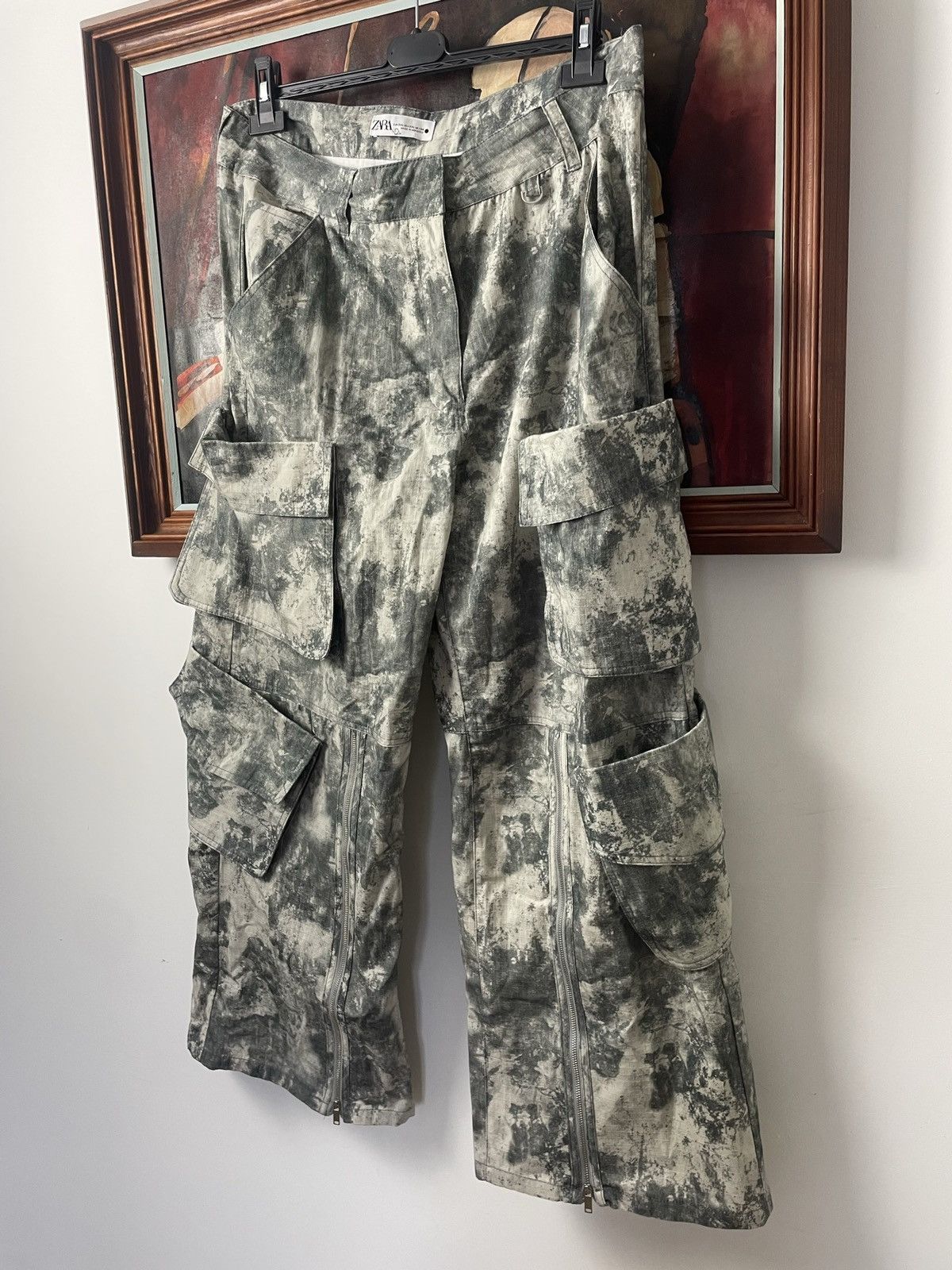 Zara Relaxed Oversize Cargo Pants Multipocket Snow Camo Rare