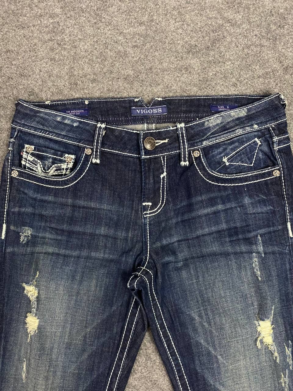 Japanese Brand vigoss bootcut flare distressed style denim Size 35" - 8 Thumbnail