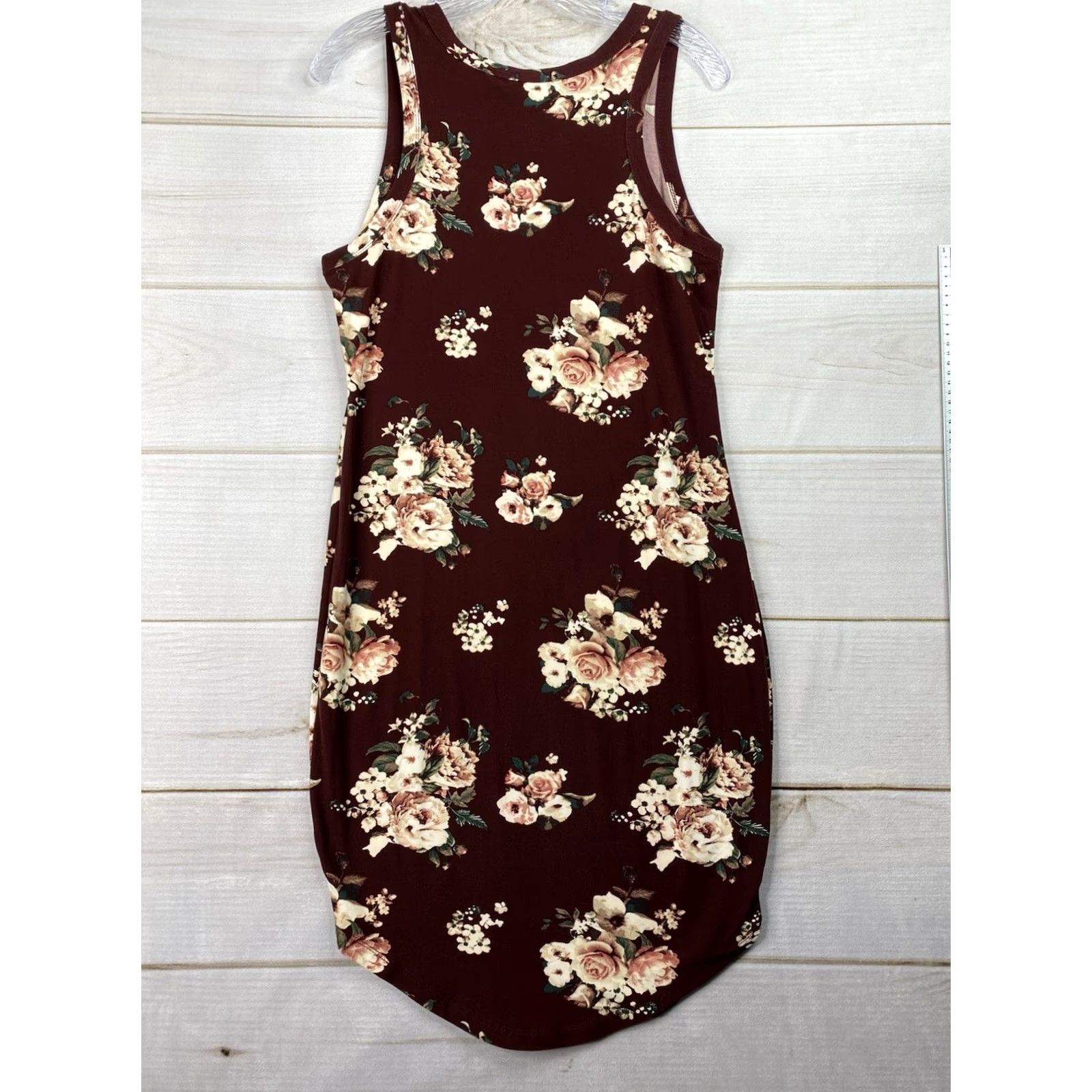 Vintage Rue 21 Shift Tank Dress L Burgundy Floral Sleeveless Knit Midi Straps Boho Casual Travel Womens Summer 90s Theme Rose Vintage: No Size L / US 10 / IT 46 - 5 Thumbnail