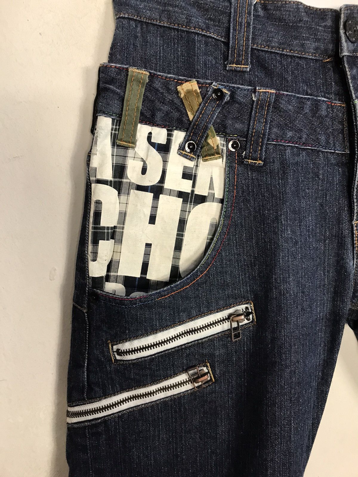 Japanese Brand × Jean × Vintage Double Waist Dominate Hickory Pocket Vtg Japan Denim Jeans Size US 29 - 6 Thumbnail