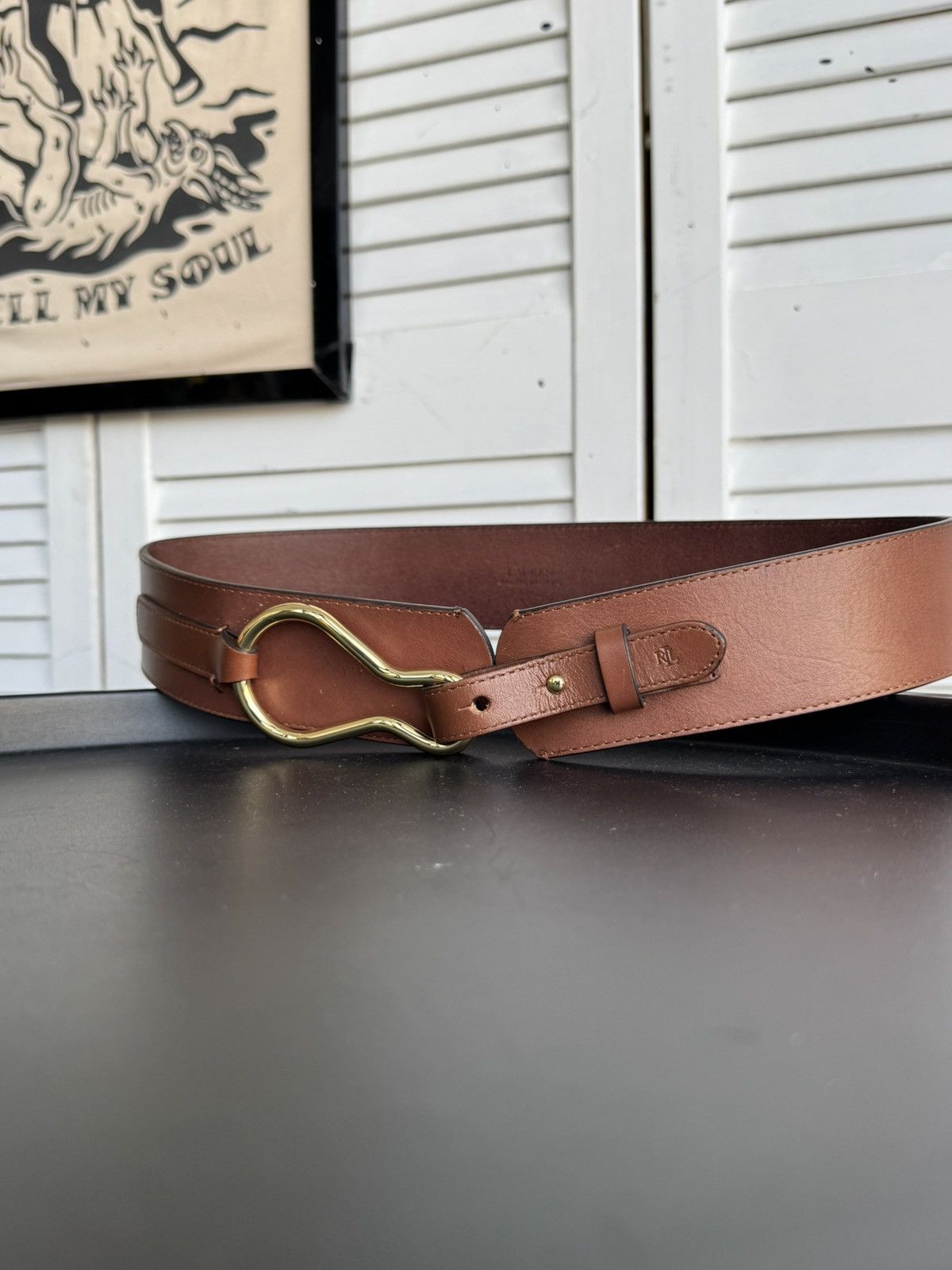 Lauren Ralph Lauren Ralph Lauren Equestrian Wide Leather Belt Gold-Tone Hook Size ONE SIZE - 5 Thumbnail