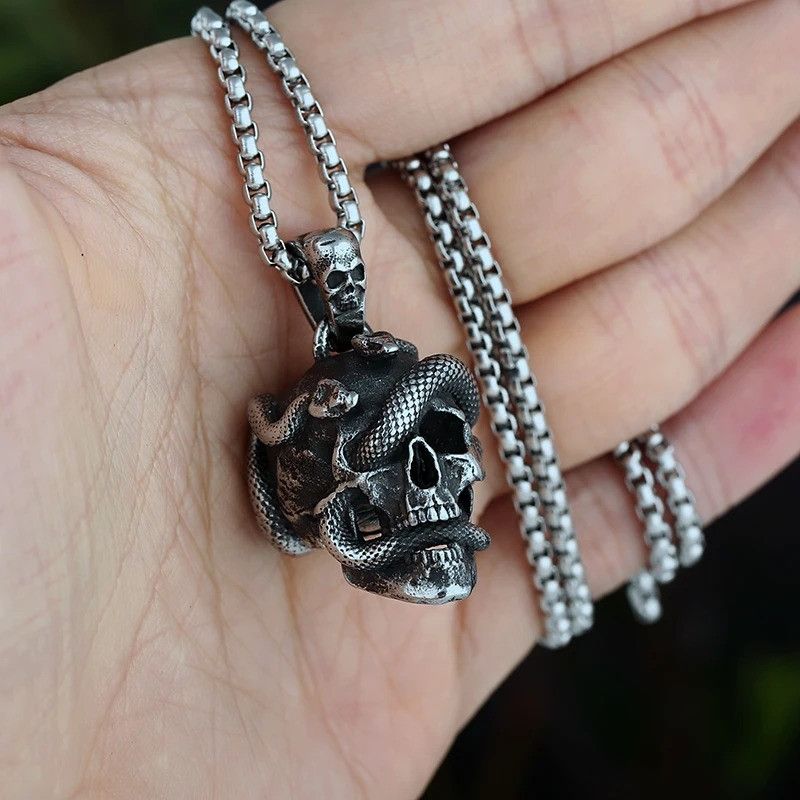 Jewelry Skull Head Wind Snake Pendant Necklace 2025 Size ONE SIZE - 1 Thumbnail
