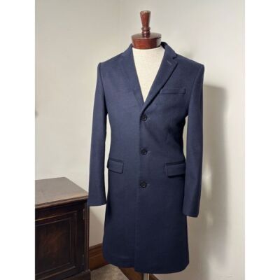 H&M Designer Navy Blue Wool Long Coat Classic Overcoat 34R Forma Size S / US 4 / IT 40 - 1 Thumbnail