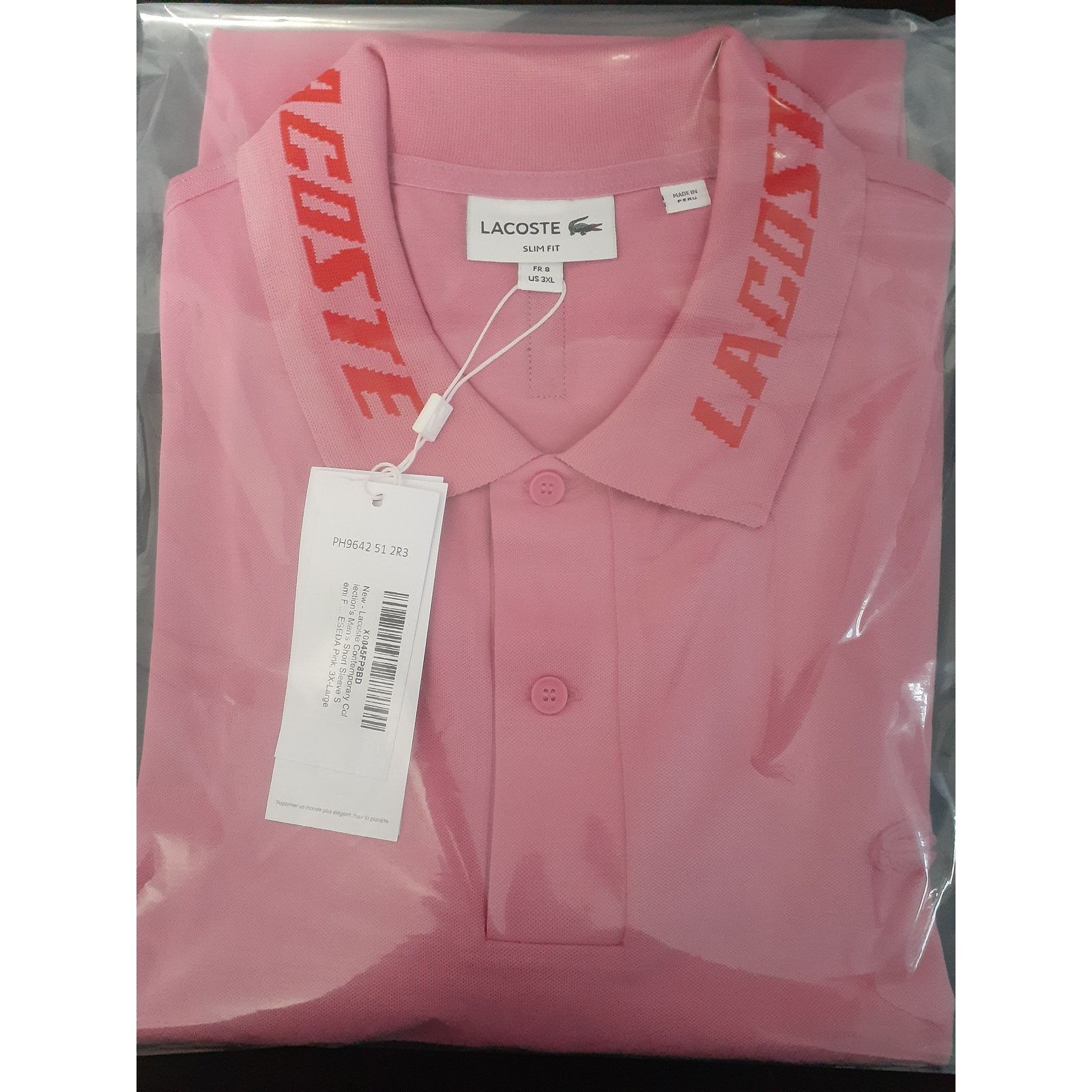 Lacoste Lacoste Men's Short Sleeve Branded Collar Polo Pink 3XL Size US XXL / EU 58 / 5 - 2 Thumbnail
