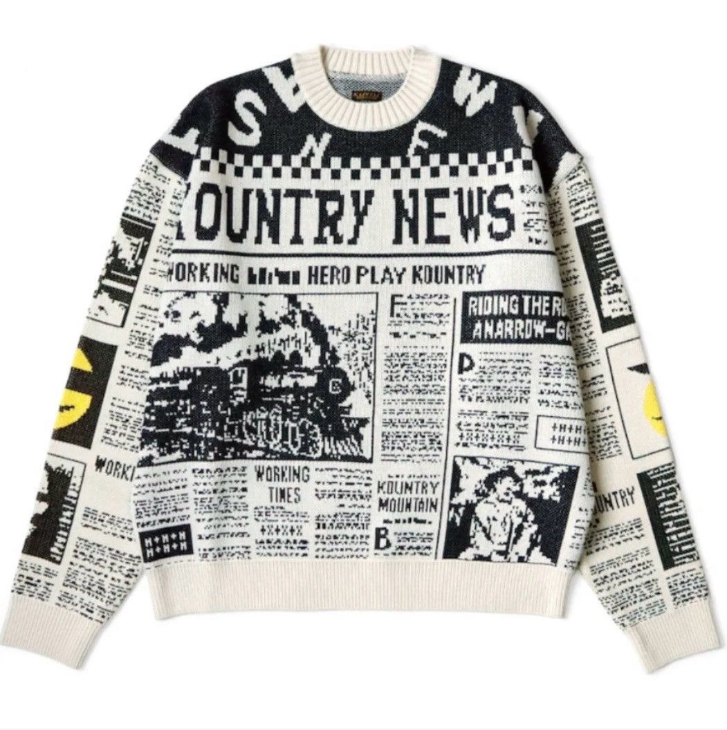 Kapital × Kapital Kountry Kapital 8G Knit Newspaper Pattern Crew Sweater Kinari Size US L / EU 52-54 / 3 - 1 Thumbnail