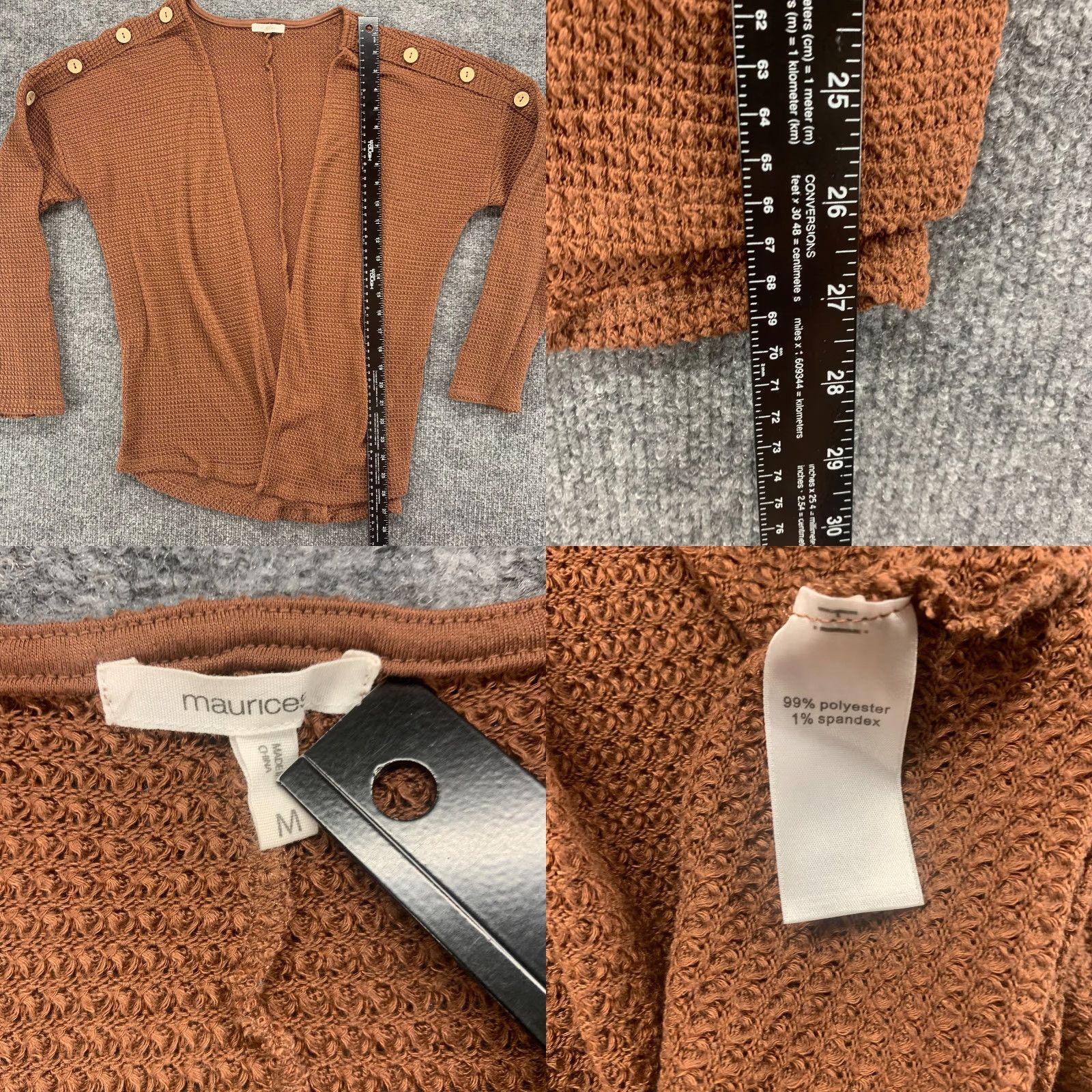 Vintage Maurices Cardigan M Brown Open Front Button Stretch Knit Womens Size M / US 6-8 / IT 42-44 - 8 Thumbnail
