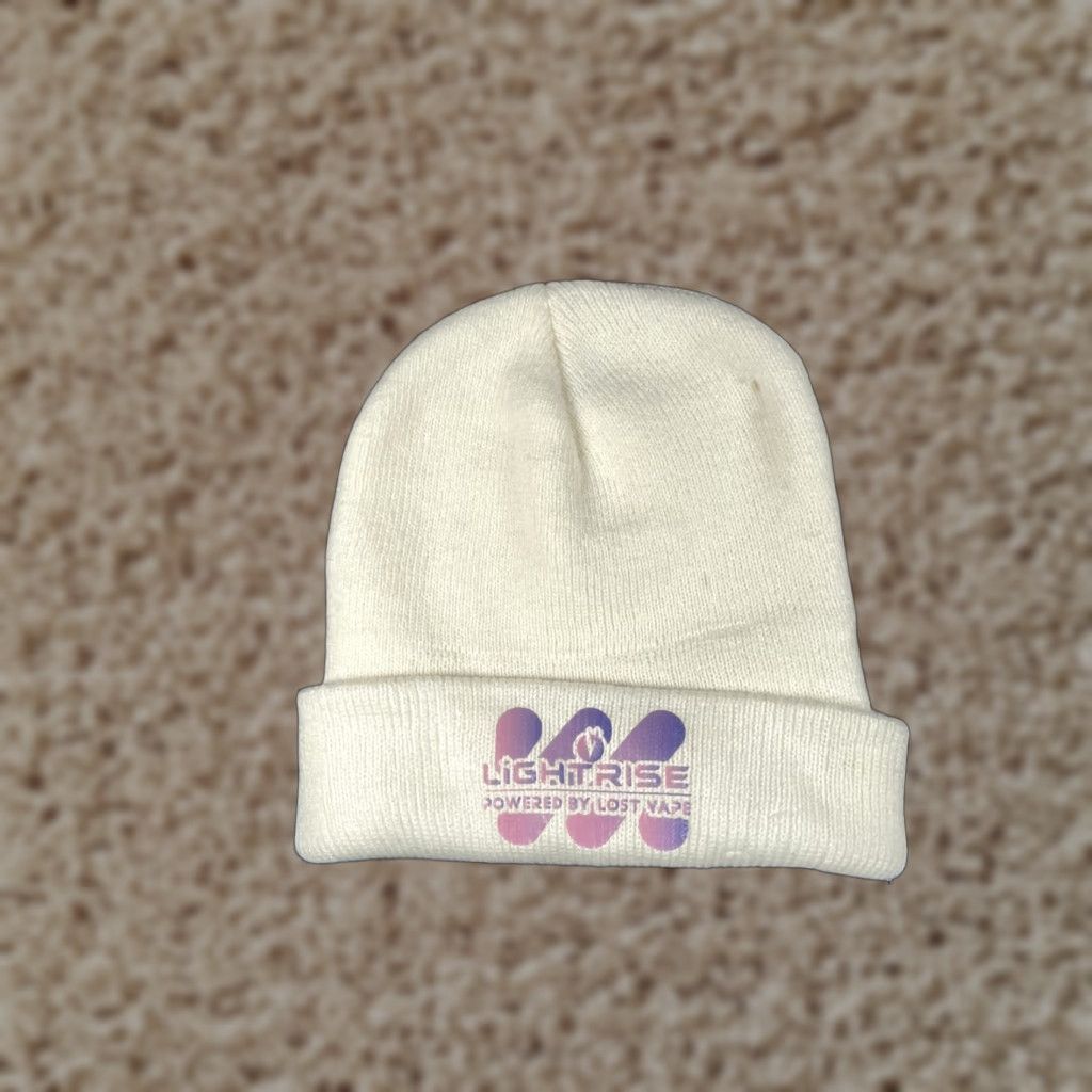 Vintage Light Rise Lost Beanie Toque Adult One Size White Knit 100% Acrylic Winter Ski Size ONE SIZE - 1 Thumbnail
