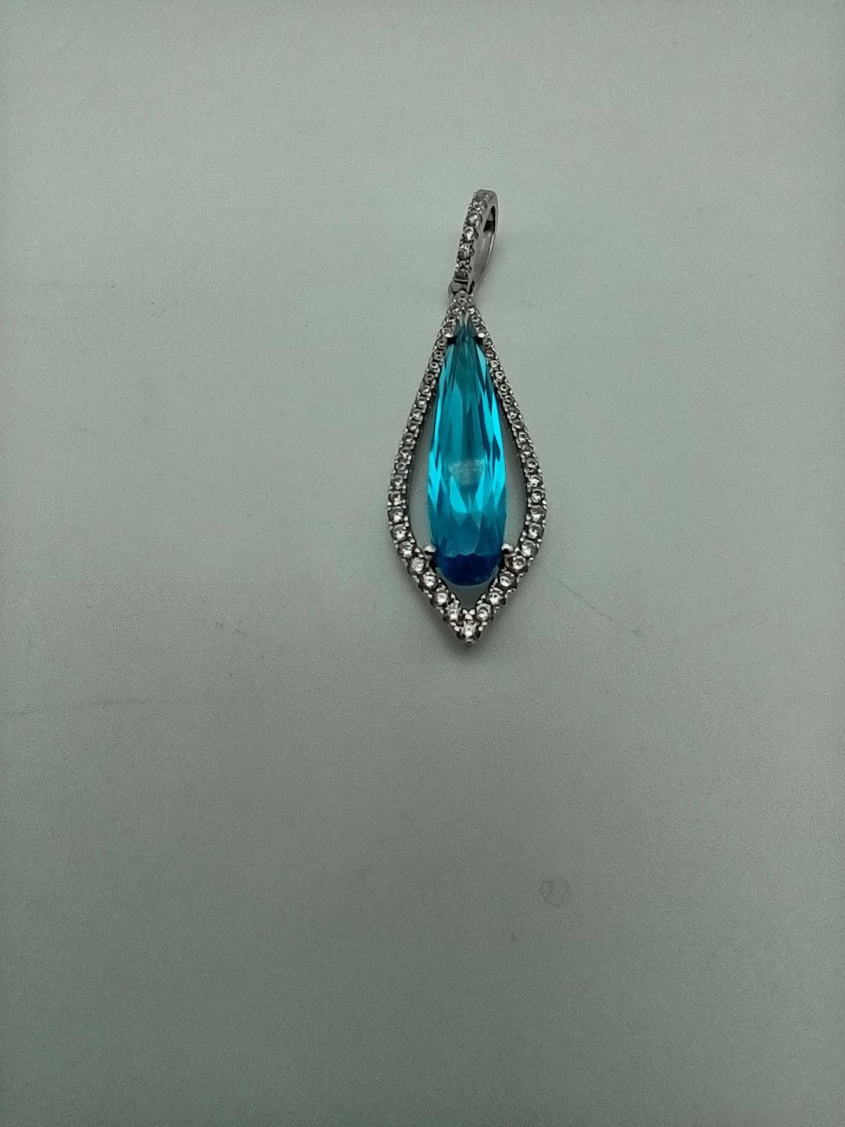 The Unbranded Brand Sterling Silver Blue Stone Pendant Teardrop CZ Halo 925 Size ONE SIZE - 1 Thumbnail