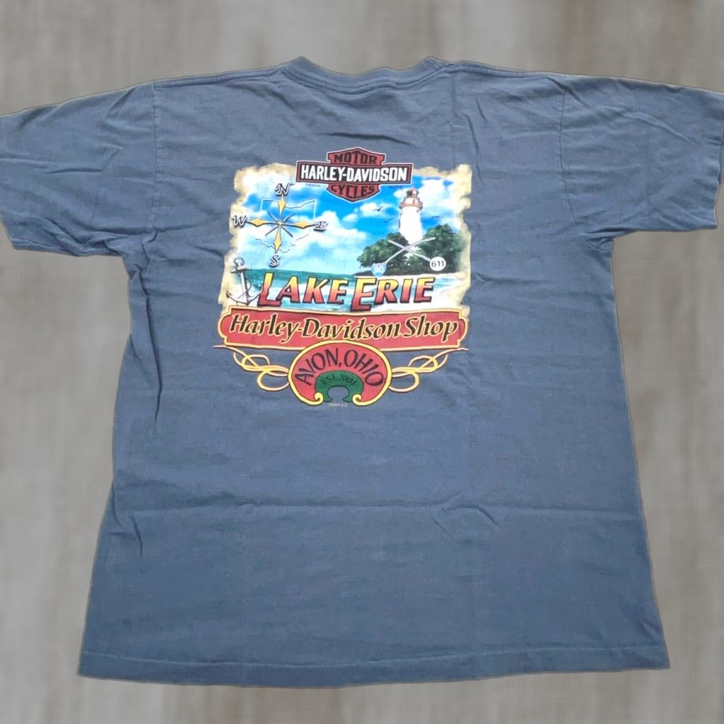 Harley Davidson VINTAGE Harley-Davidson Shirt Graphic Print Adult Large Blue Double-Sided 80s Biker Mens Size US L / EU 52-54 / 3 - 1 Thumbnail