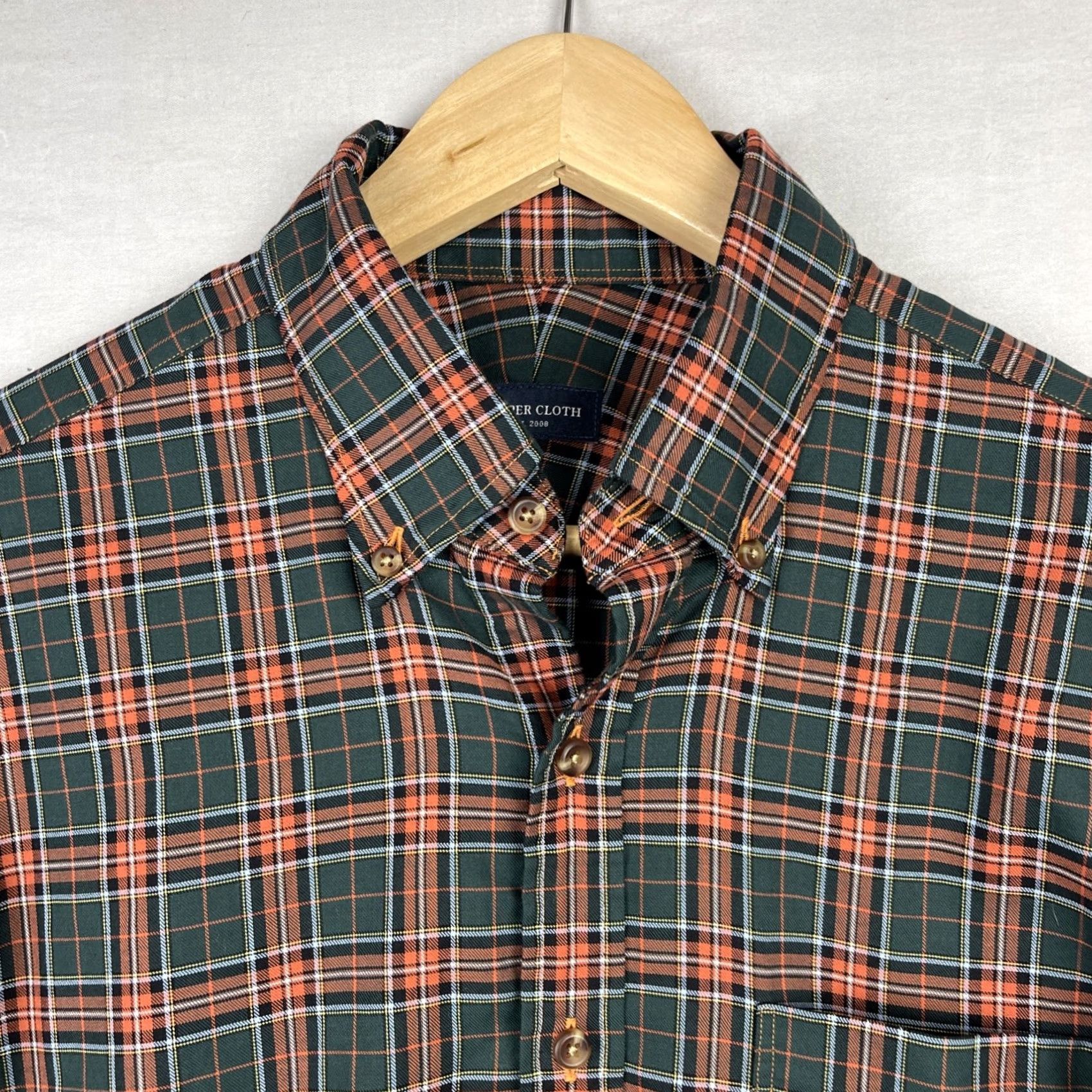 Proper Cloth Proper Cloth Shirt Mens Medium Green Orange Button-Down Untucked Long Sleeve Size US M / EU 48-50 / 2 - 4 Thumbnail