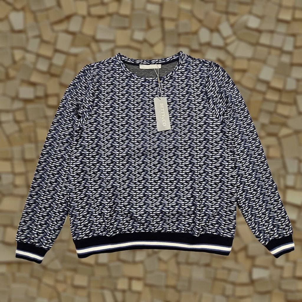 Vintage Betty Barclay Jumper Blue Geometric Knit Pullover Women UK 10 Round Neck Long Sleeve Casual Travel Size L / US 10 / IT 46 - 1 Thumbnail