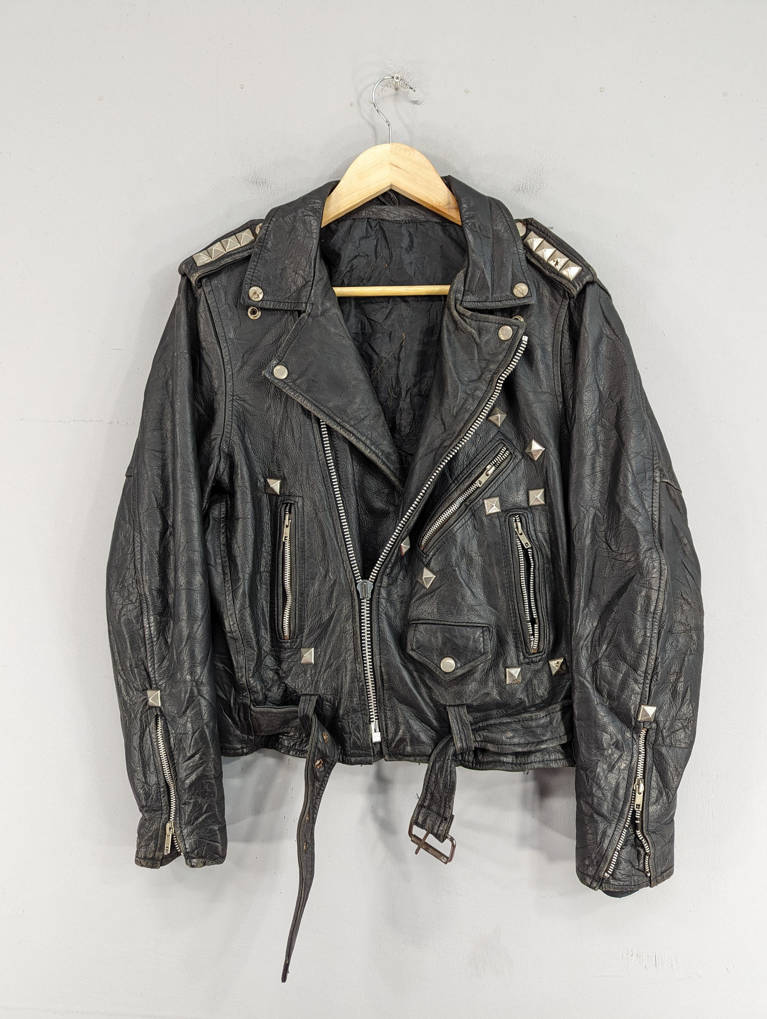 image of Vintage 80's Unbrand Double Collar Punk Style Leather Jacket, Men's (Size Small)