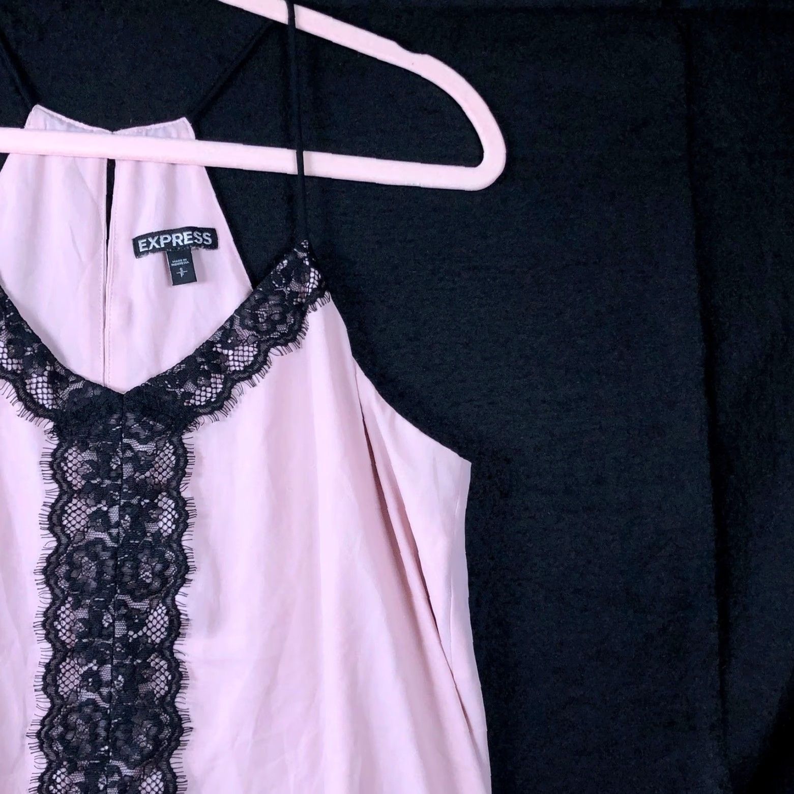 Express Express Womens Blouse Pink Black Lace V Neck Sleeveless Tank Keyhole Back Small Size S / US 4 / IT 40 - 5 Thumbnail