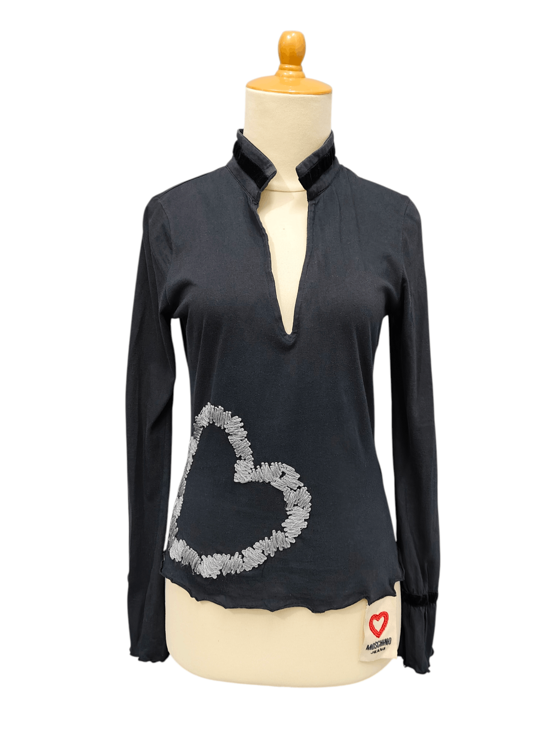 Moschino 00s Moschino- Embroidered Heart Mandarin Collar Bell Sleeve Size M / US 6-8 / IT 42-44 - 1 Thumbnail
