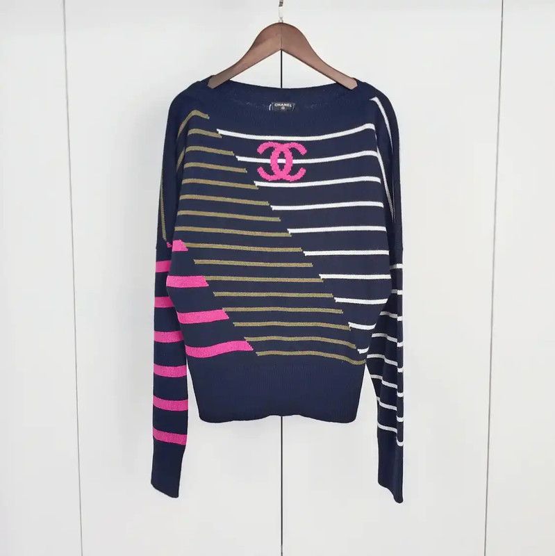 Chanel Chanel Blue Striped Cashmere Sweater for Women 0089 Size S / US 4 / IT 40 - 1 Thumbnail