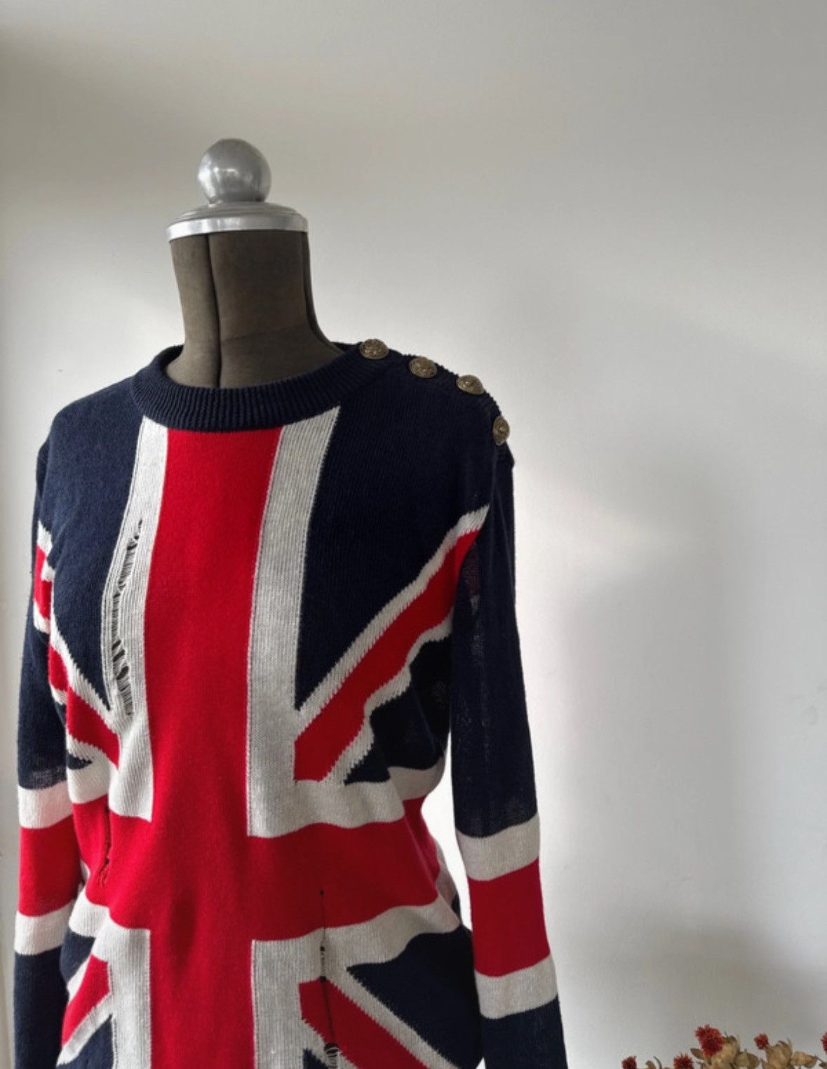 Balmain × Pierre Balmain Balmain SS16 Runway Distressed Union Jack Knit Sweater Size US M / EU 48-50 / 2 - 4 Thumbnail