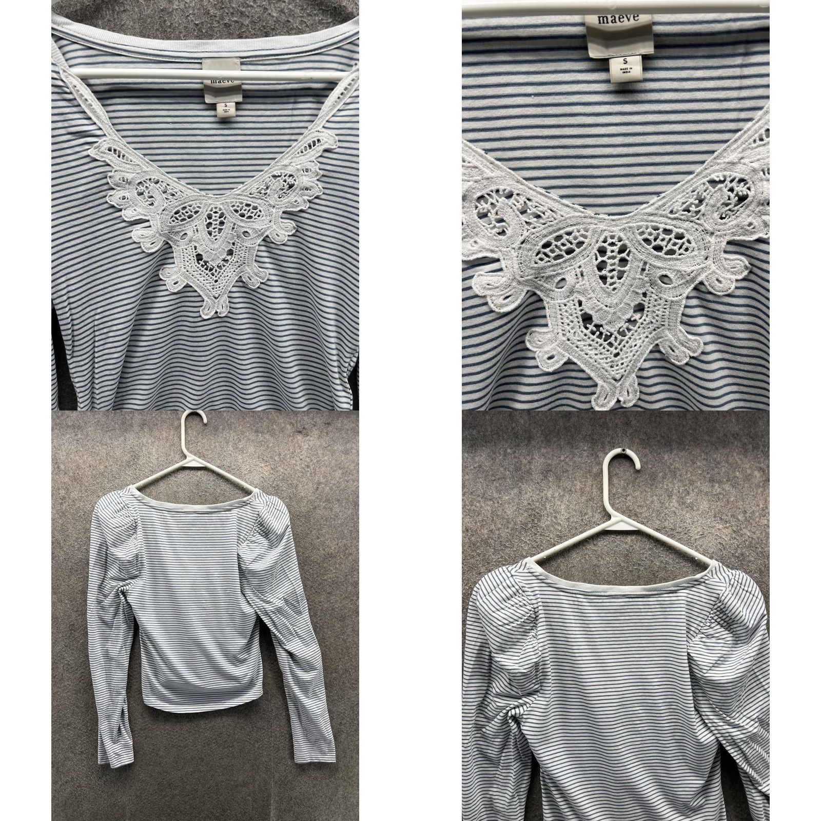 Vintage Maeve Shirt Womens Small White Stripe Scoop Neck Crochet Long Sleeve Jersey Top Size S / US 4 / IT 40 - 8 Thumbnail