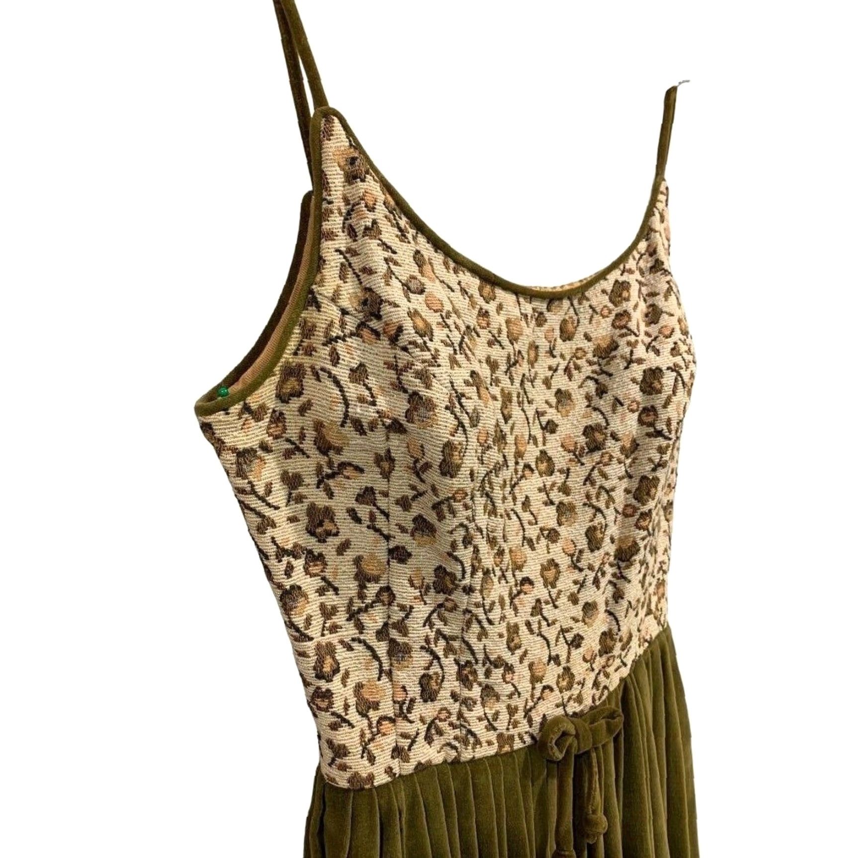 Velvet VINTAGE Juene Leique Cherberg Dress Green Velvet Tapestry Bodice A-Line XS 1960s Womens Size XS / US 0-2 / IT 36-38 - 5 Thumbnail
