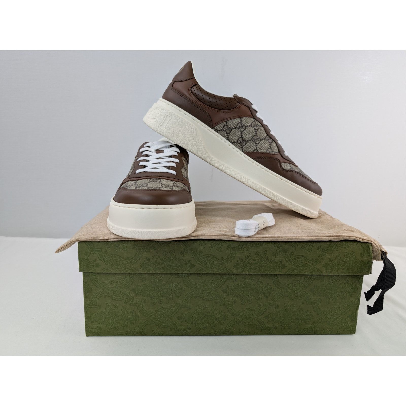 Gucci o1rshd1 GG Supreme leather-trimmed chunky sneakers in Brown Size US 12.5 / EU 45-46 - 18 Thumbnail
