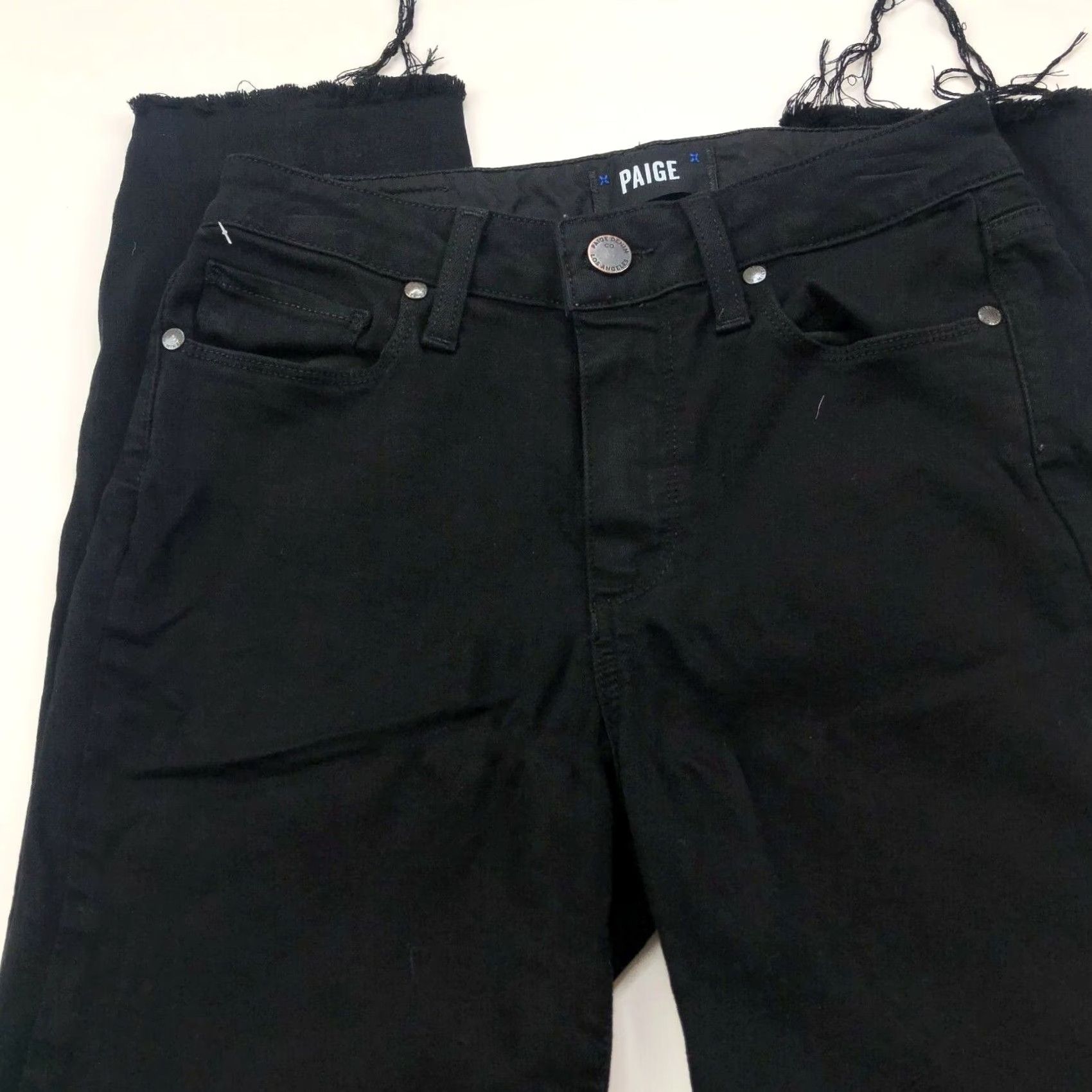 Paige Paige Hoxton Ultra Skinny 25 Jeans Black Denim Zip Raw Hem Women 25 in Inseam 25 in Slim Straight Vintage No 25W 25L Regular Size Pants Size 42" / US 20 - 3 Thumbnail
