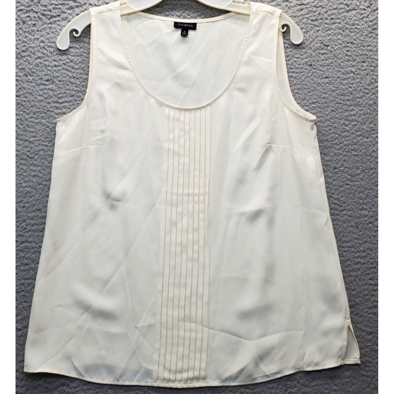 Talbots Talbots Tank Top Womens 6 Tan Pleated Sleeveless Round Neck Slit Pintuck Size M / US 6-8 / IT 42-44 - 2 Thumbnail