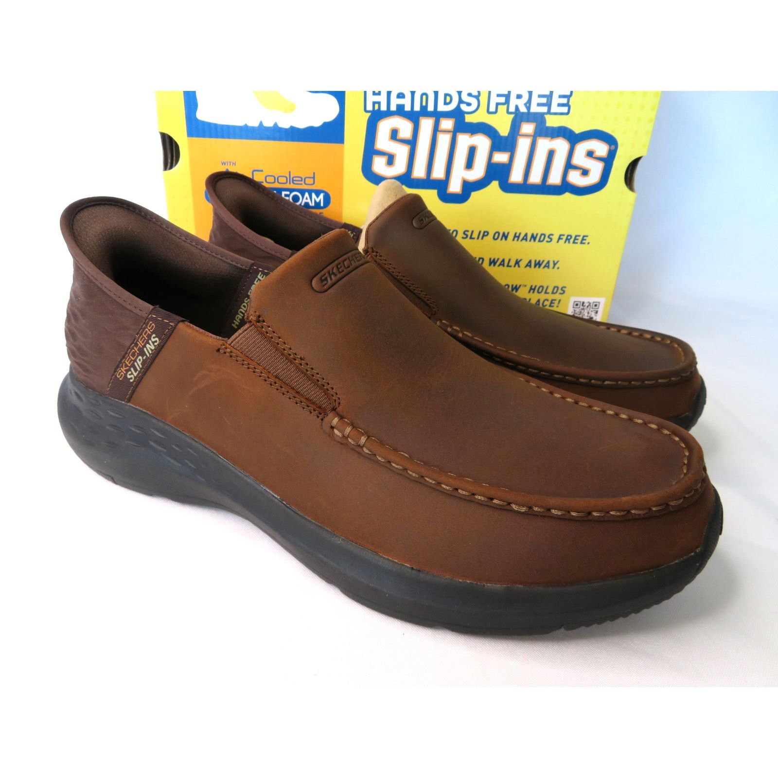 SKECHERS New SKECHERS Brown Leather Slip-ins Relaxed Fit Oswin Loafer Size US 11 / EU 44 - 1 Thumbnail