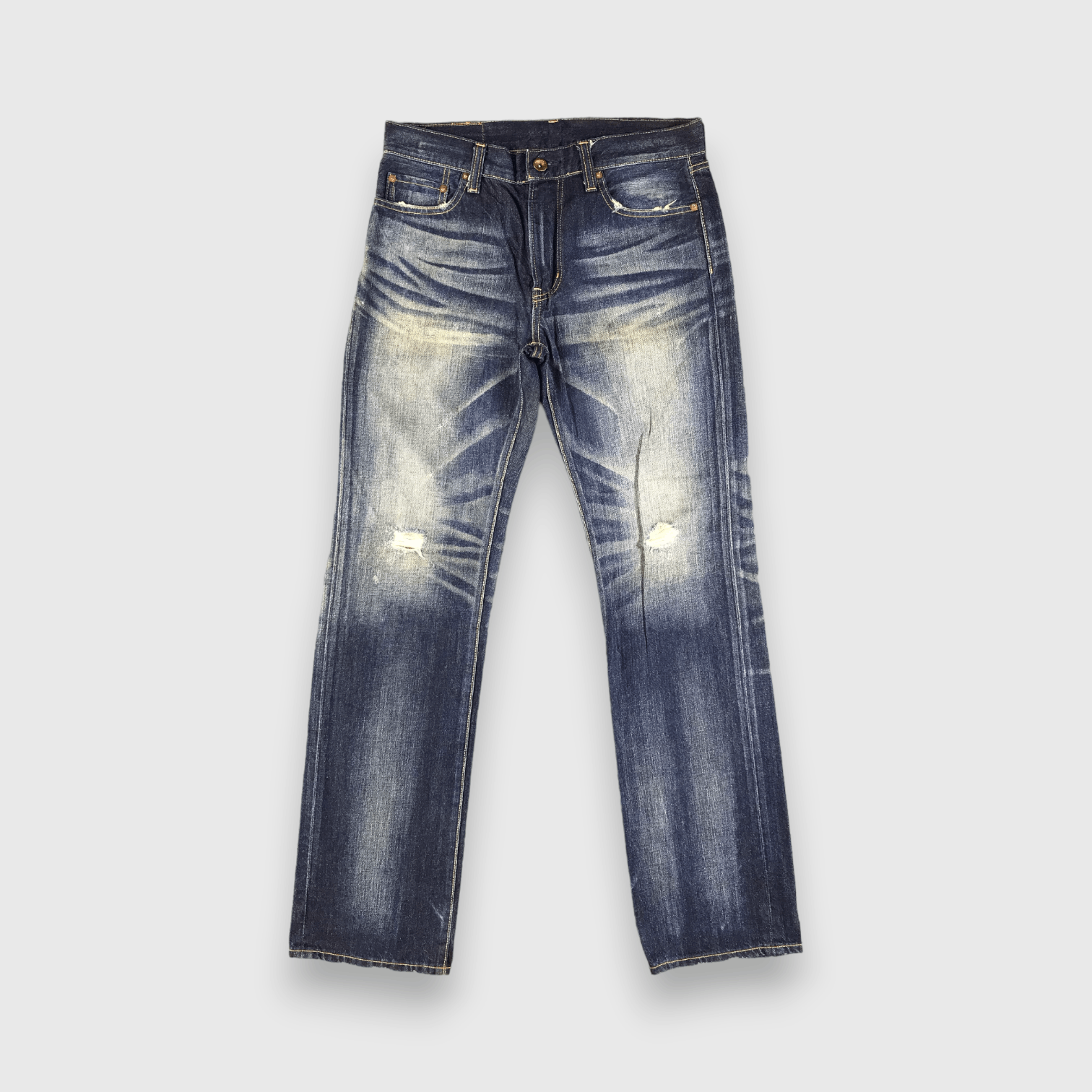Japanese Brand Distressed Uniqlo Jeans Faded Blue Denim -J2766 Size US 34 / EU 50 - 1 Thumbnail