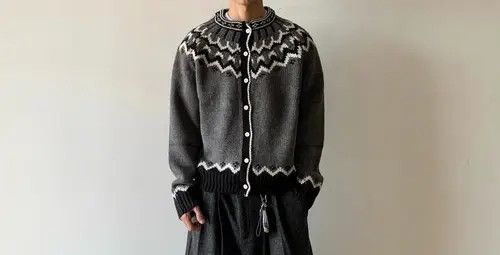 VIBE Stylish Gray Knit Cardigan with Traditional Pattern Size US M / EU 48-50 / 2 - 5 Thumbnail