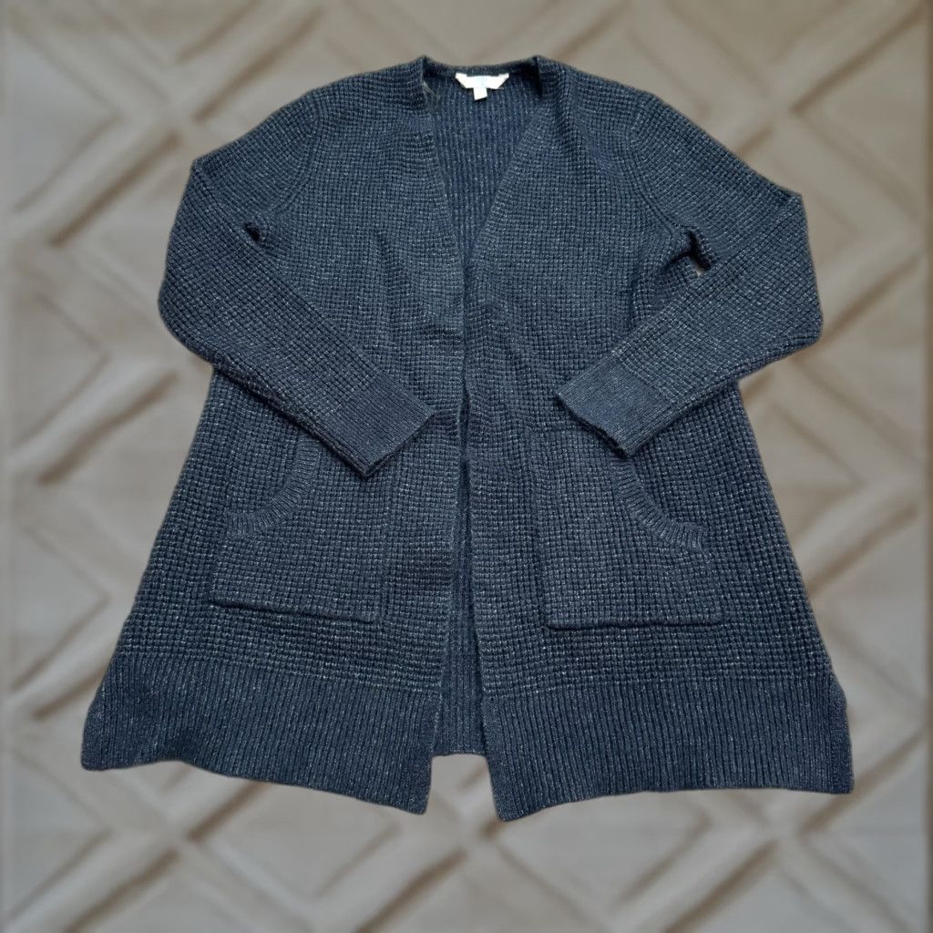 Vintage Time & Tru Cardigan Sweater Women's Blue Waffle-Knit Open V-Neck Small Pullover Casual Autumn Winter Classic Venture Ladies (adjusted?) Size S / US 4 / IT 40 - 1 Thumbnail